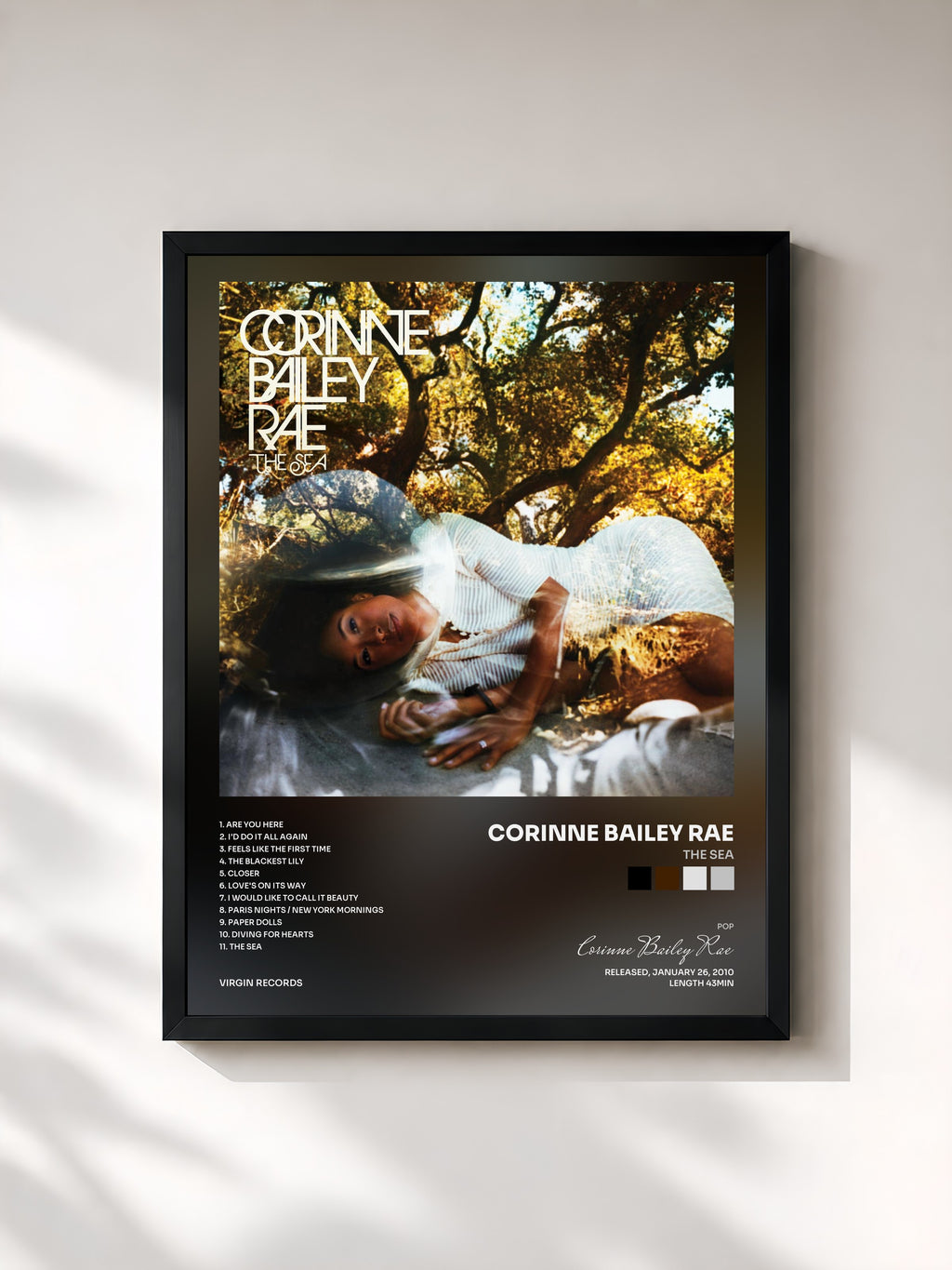 #noir Tableau de l'album The Sea de Corinne Bailey Rae, cadre noir, imprimé et encadré en France
