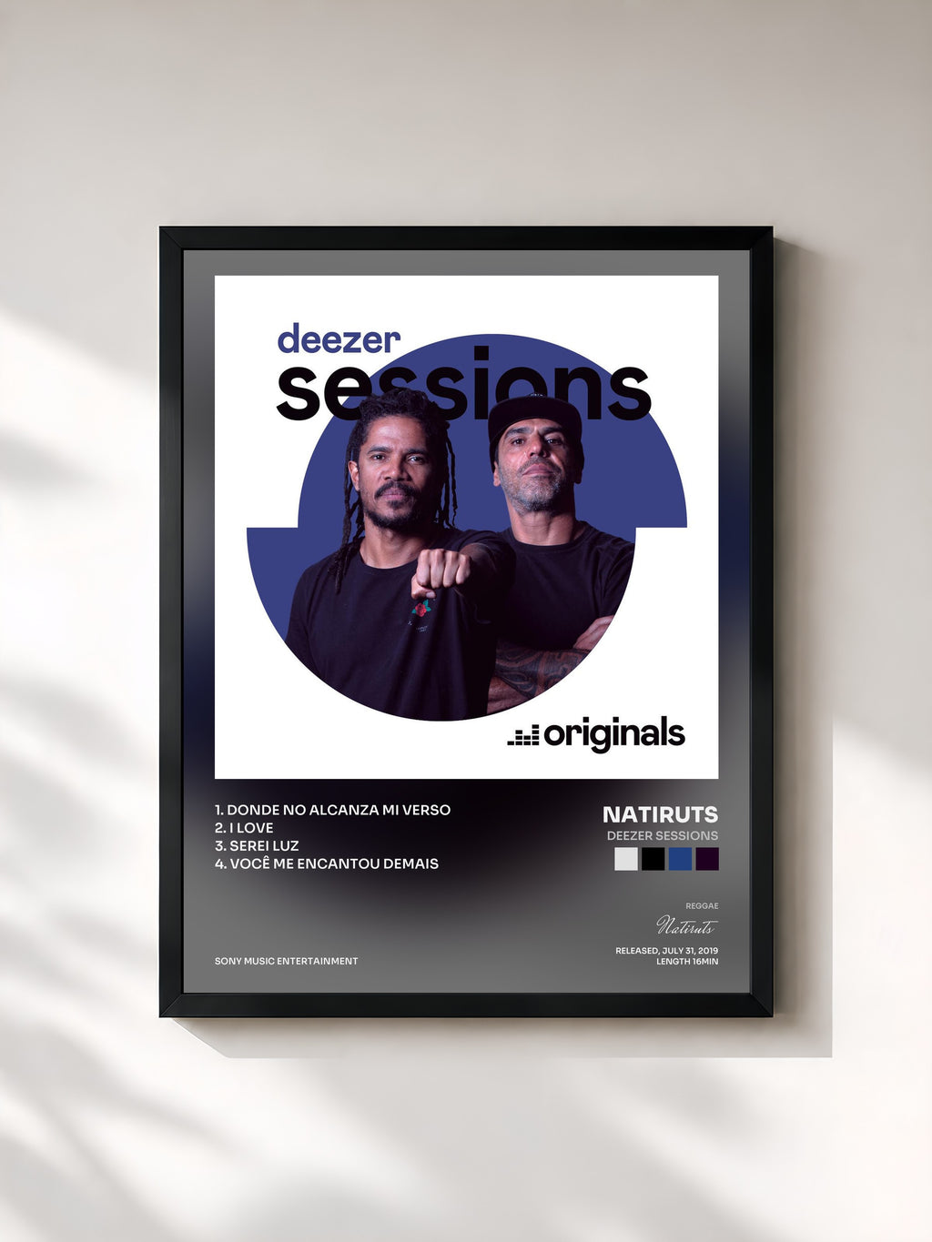 #noir Tableau de l'album Deezer Sessions de Natiruts, cadre noir, imprimé et encadré en France