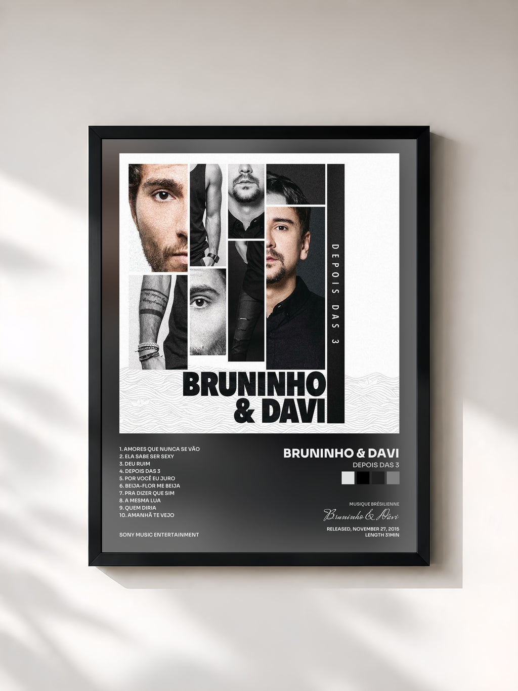 #noir Tableau de l'album Depois das 3 de Bruninho & Davi, cadre noir, imprimé et encadré en France