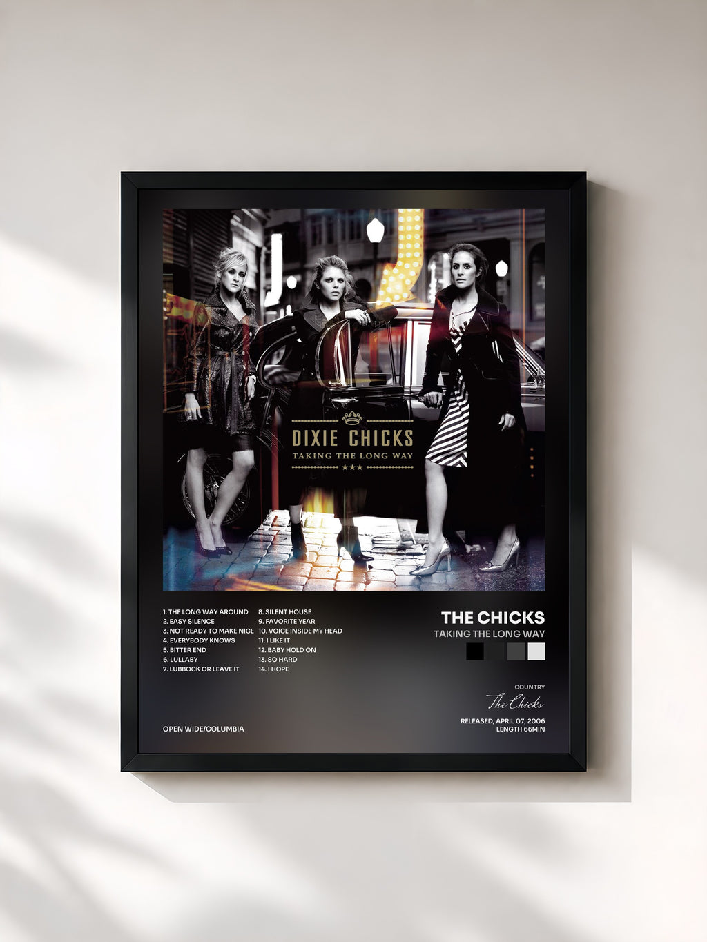 #noir Tableau de l'album Taking The Long Way de The Chicks, cadre noir, imprimé et encadré en France