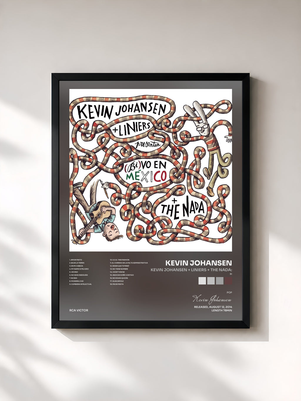 #noir Tableau de l'album Kevin Johansen + Liniers + The Nada: (Bi)vo en México de Kevin Johansen, cadre noir, imprimé et encadré en France