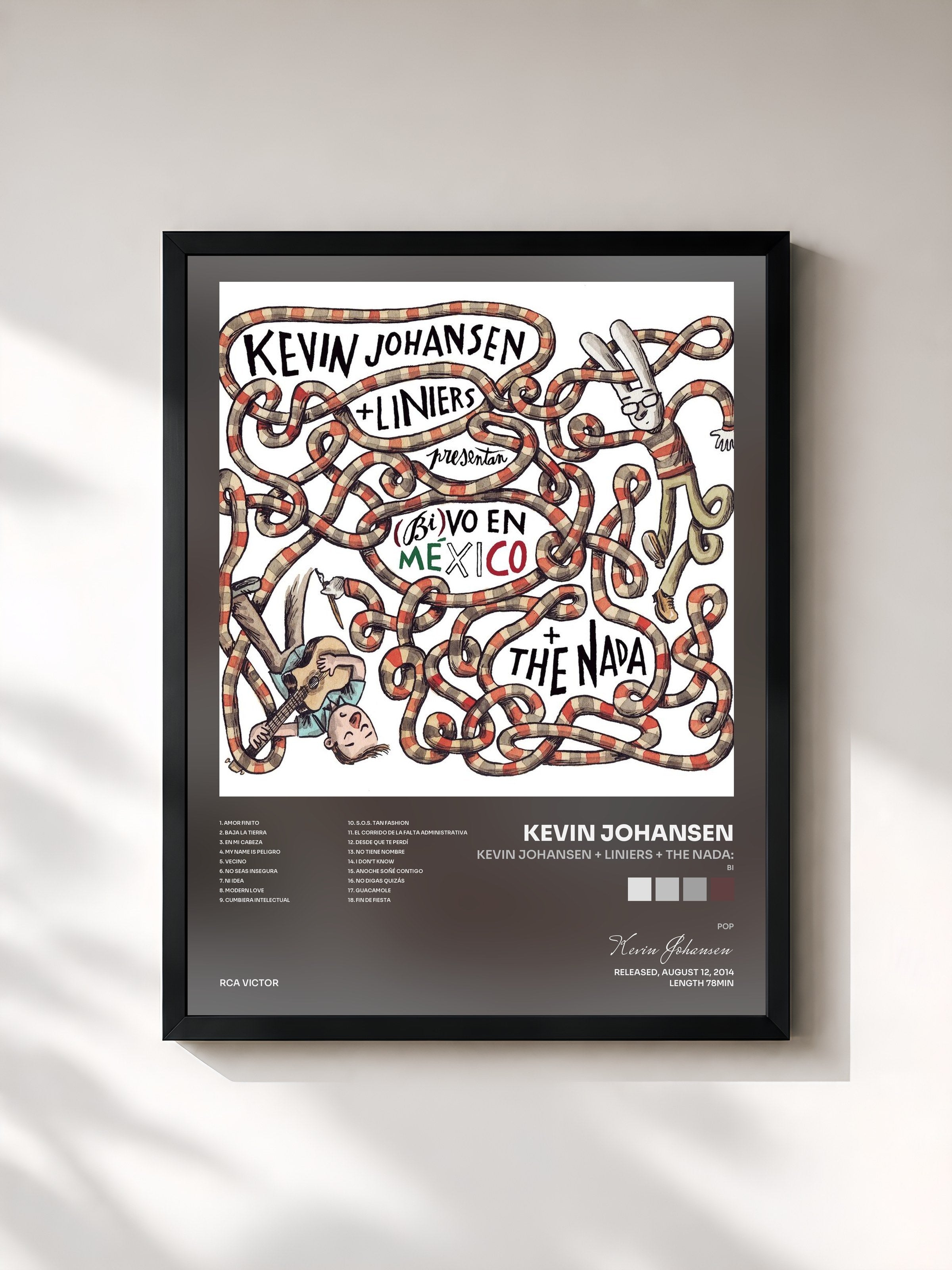 #noir Tableau de l'album Kevin Johansen + Liniers + The Nada: (Bi)vo en México de Kevin Johansen, cadre noir, imprimé et encadré en France