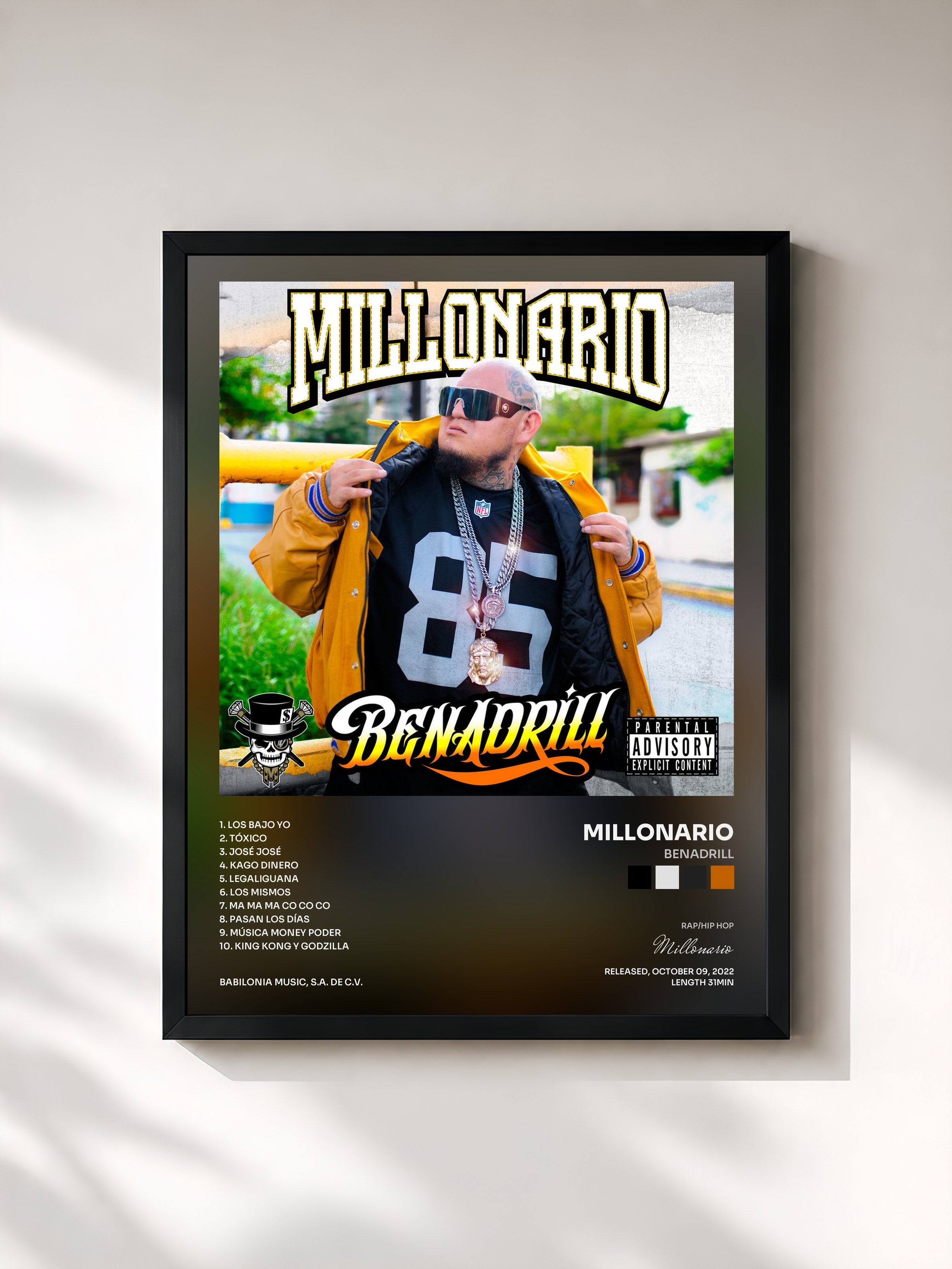 #noir Tableau de l'album Benadrill de Millonario, cadre noir, imprimé et encadré en France