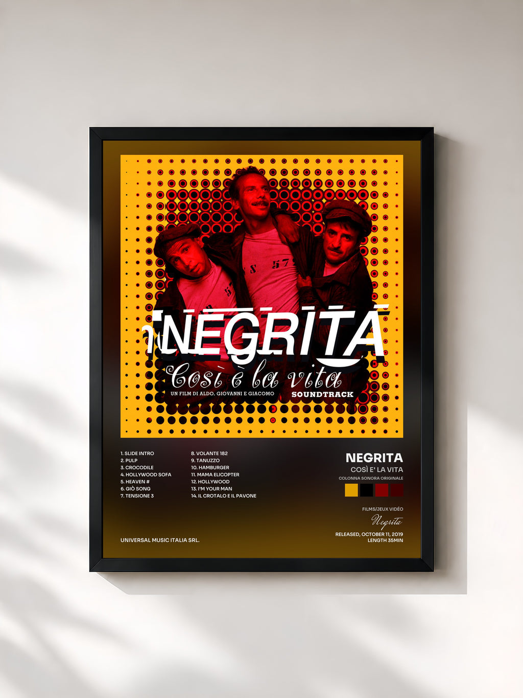 #noir Tableau de l'album Così E' La Vita (Colonna Sonora Originale) de Negrita, cadre noir, imprimé et encadré en France