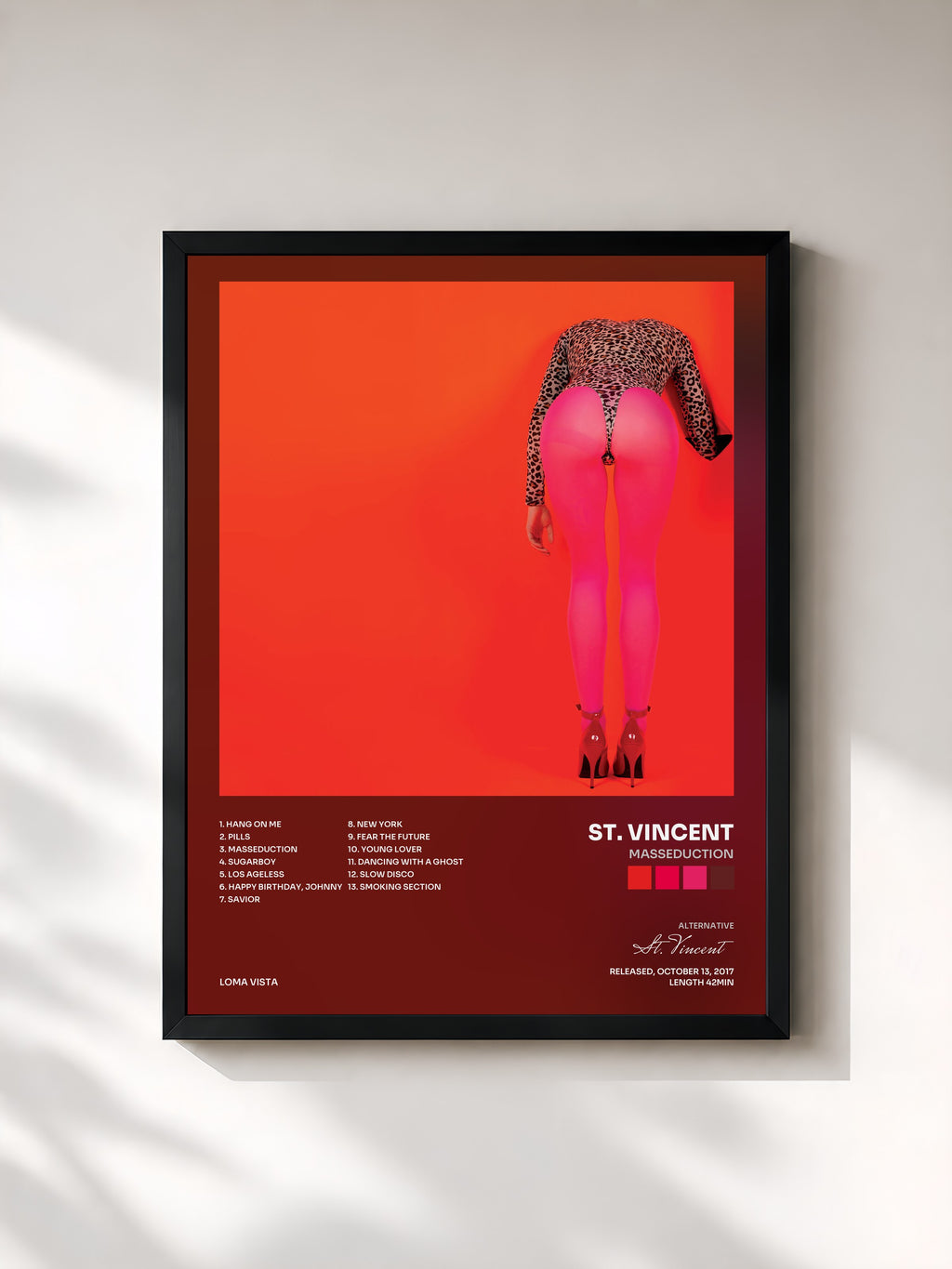 #noir Tableau de l'album MASSEDUCTION de St. Vincent, cadre noir, imprimé et encadré en France