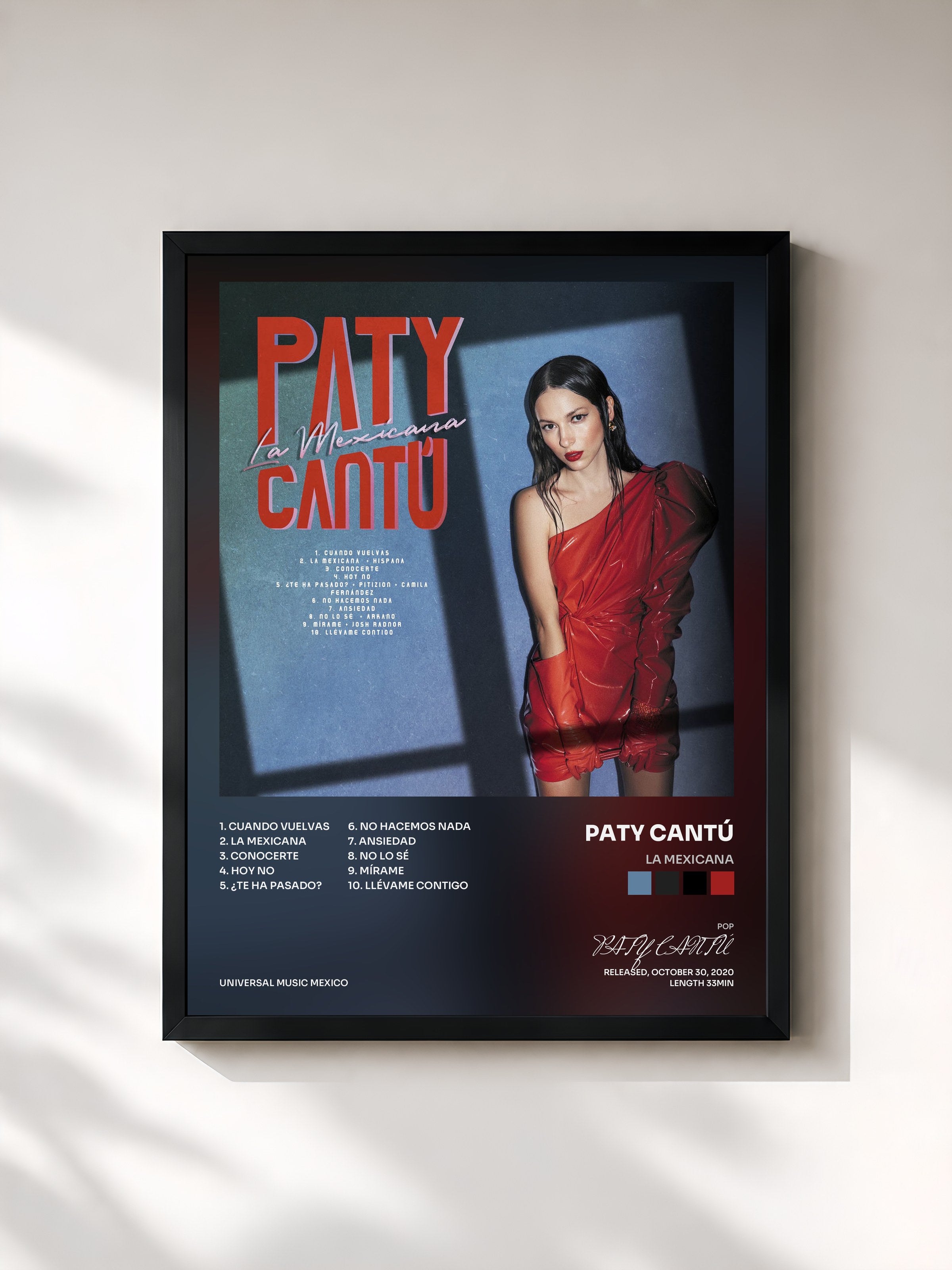 #noir Tableau de l'album La Mexicana de PATY CANTÚ, cadre noir, imprimé et encadré en France