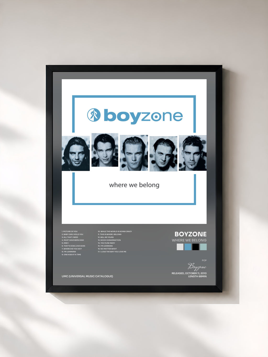 #noir Tableau de l'album Where We Belong de Boyzone, cadre noir, imprimé et encadré en France