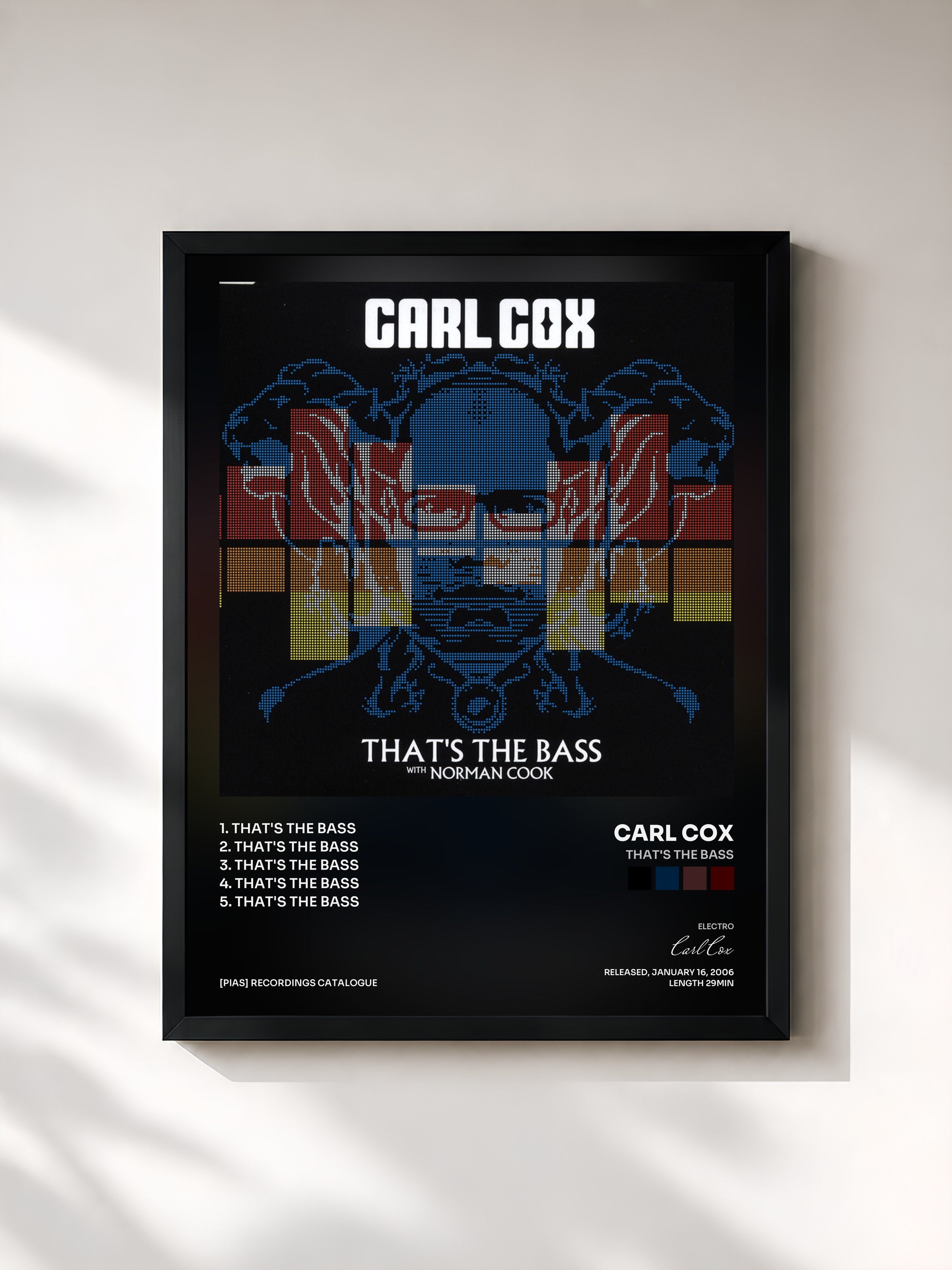 #noir Tableau de l'album That's The Bass de Carl Cox, cadre noir, imprimé et encadré en France