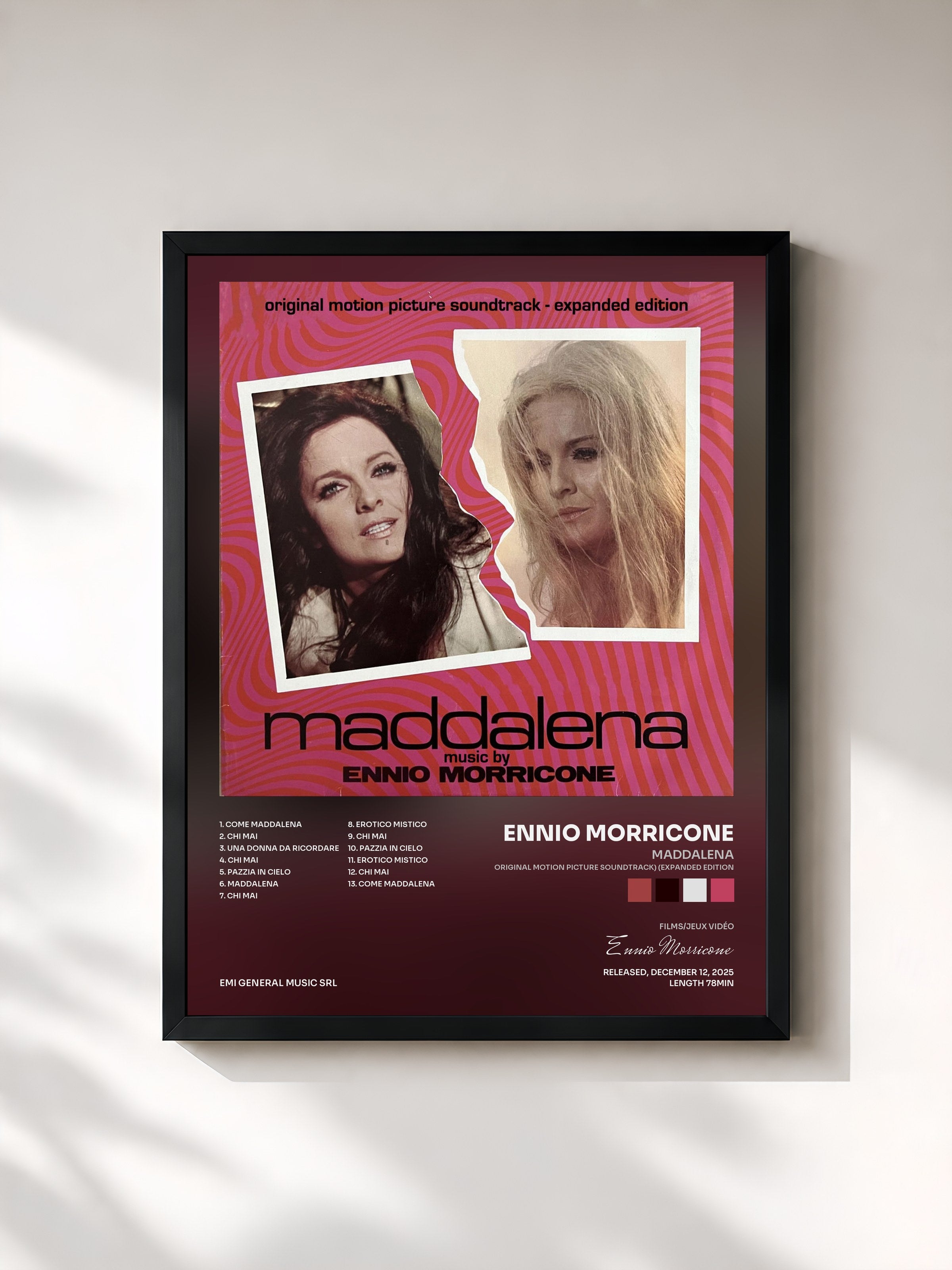 #noir Tableau de l'album Maddalena (Original Motion Picture Soundtrack) (Expanded Edition) de Ennio Morricone, cadre noir, imprimé et encadré en France