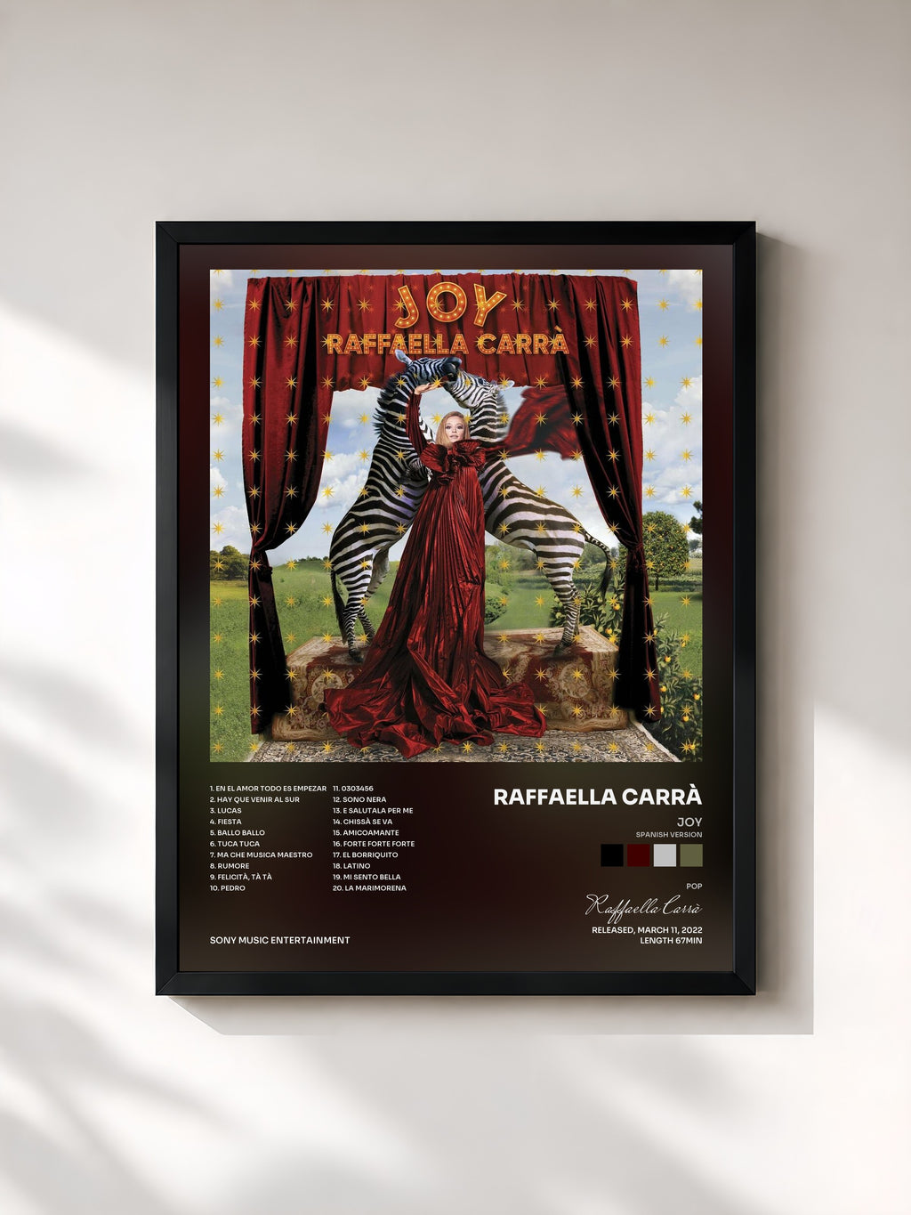 #noir Tableau de l'album JOY (Spanish Version) de Raffaella Carrà, cadre noir, imprimé et encadré en France