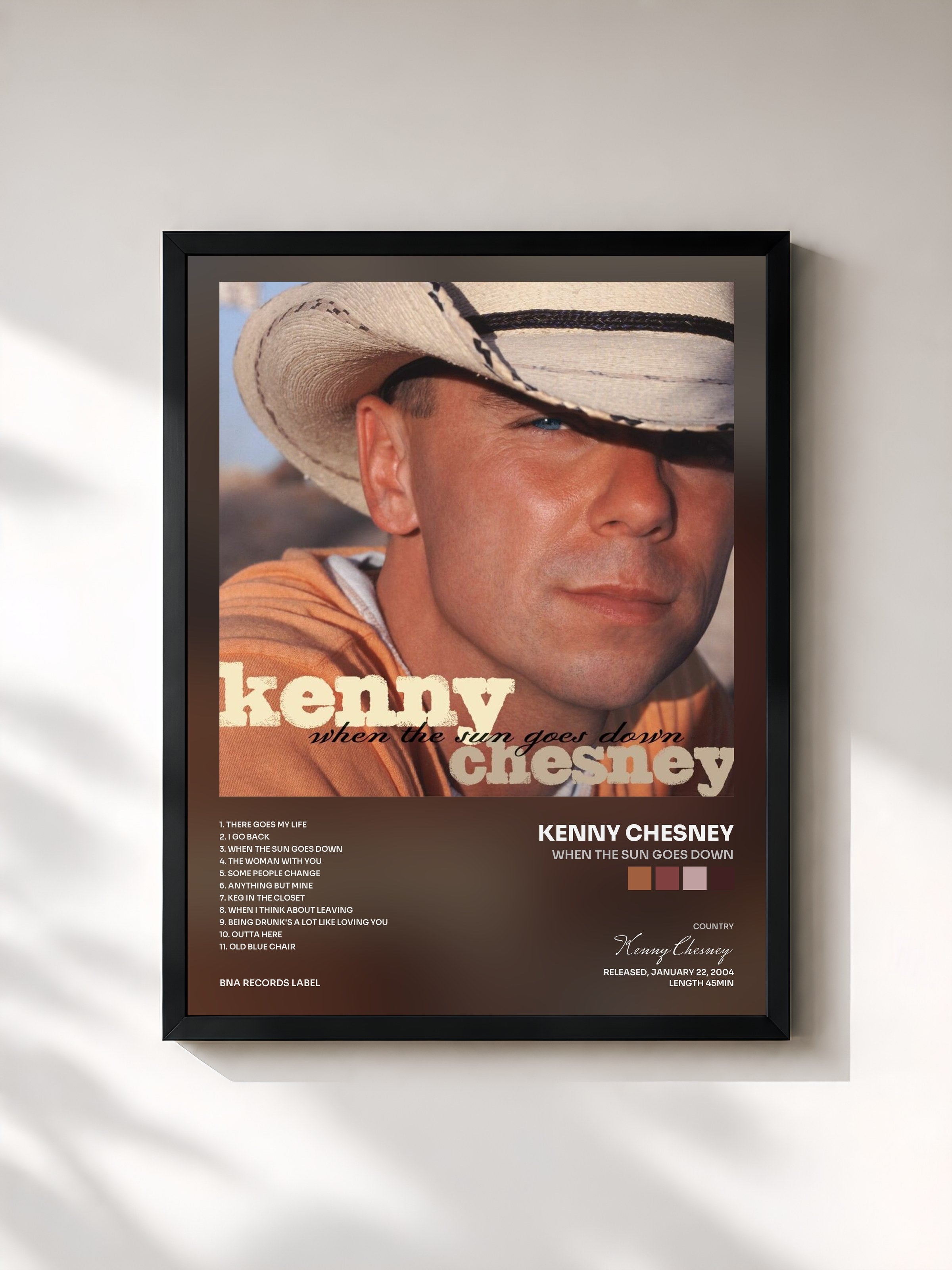#noir Tableau de l'album When The Sun Goes Down de Kenny Chesney, cadre noir, imprimé et encadré en France