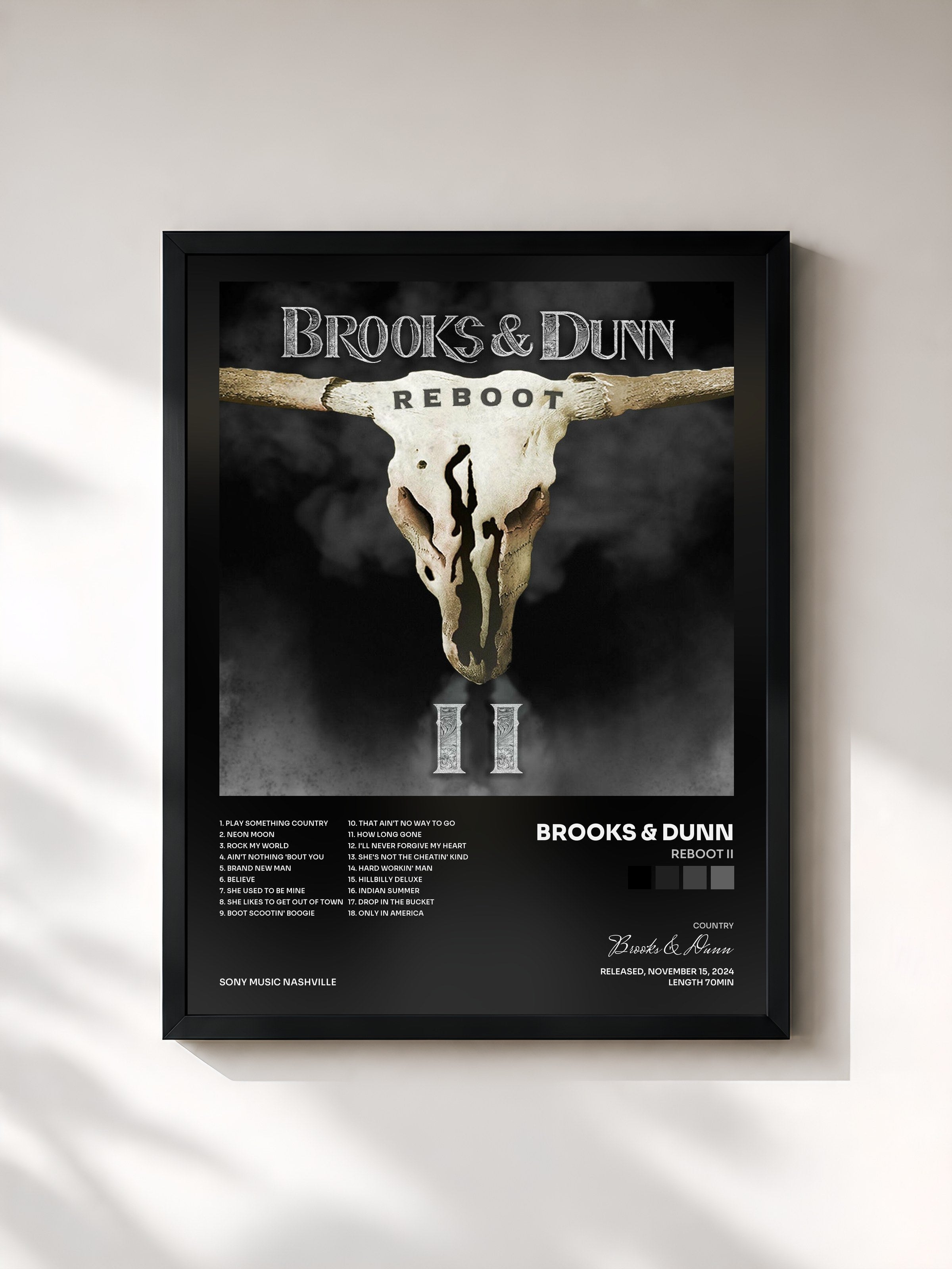 #noir Tableau de l'album Reboot II de Brooks & Dunn, cadre noir, imprimé et encadré en France