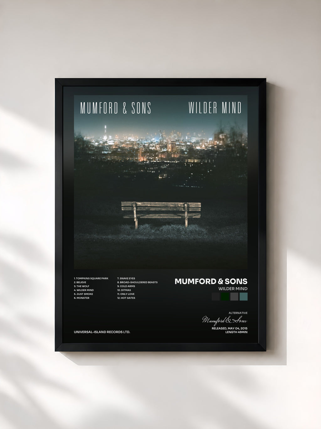 #noir Tableau de l'album Wilder Mind de Mumford & Sons, cadre noir, imprimé et encadré en France
