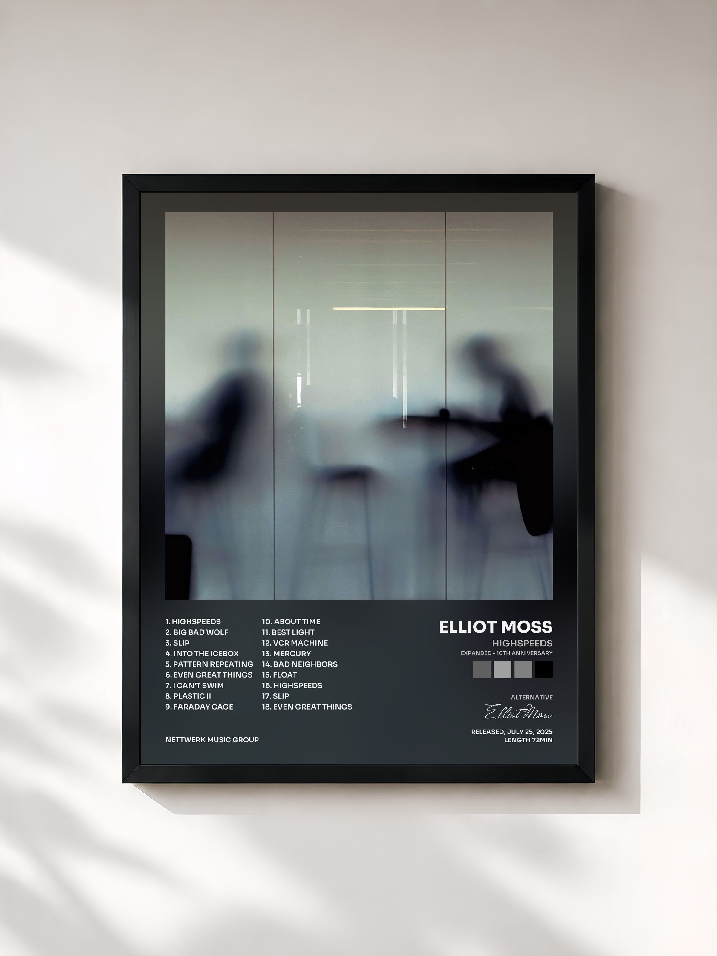#noir Tableau de l'album Highspeeds (Expanded - 10th Anniversary) de Elliot Moss, cadre noir, imprimé et encadré en France