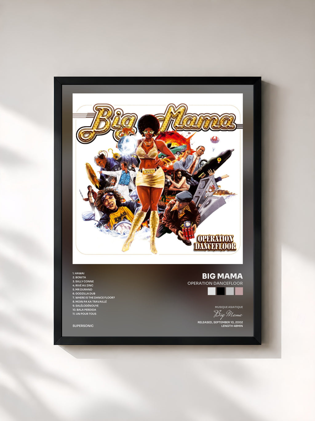 #noir Tableau de l'album Operation dancefloor de Big Mama, cadre noir, imprimé et encadré en France