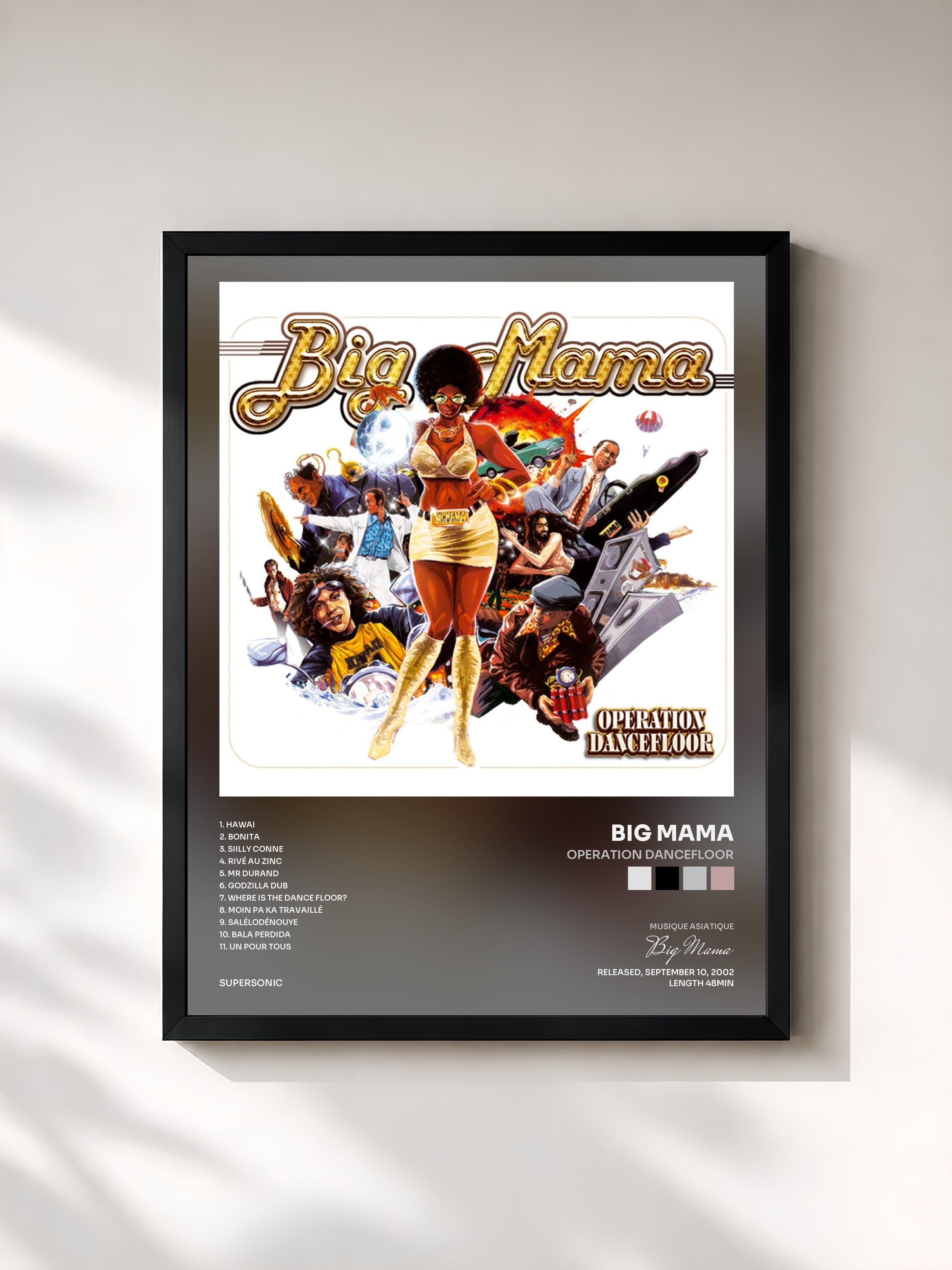 #noir Tableau de l'album Operation dancefloor de Big Mama, cadre noir, imprimé et encadré en France