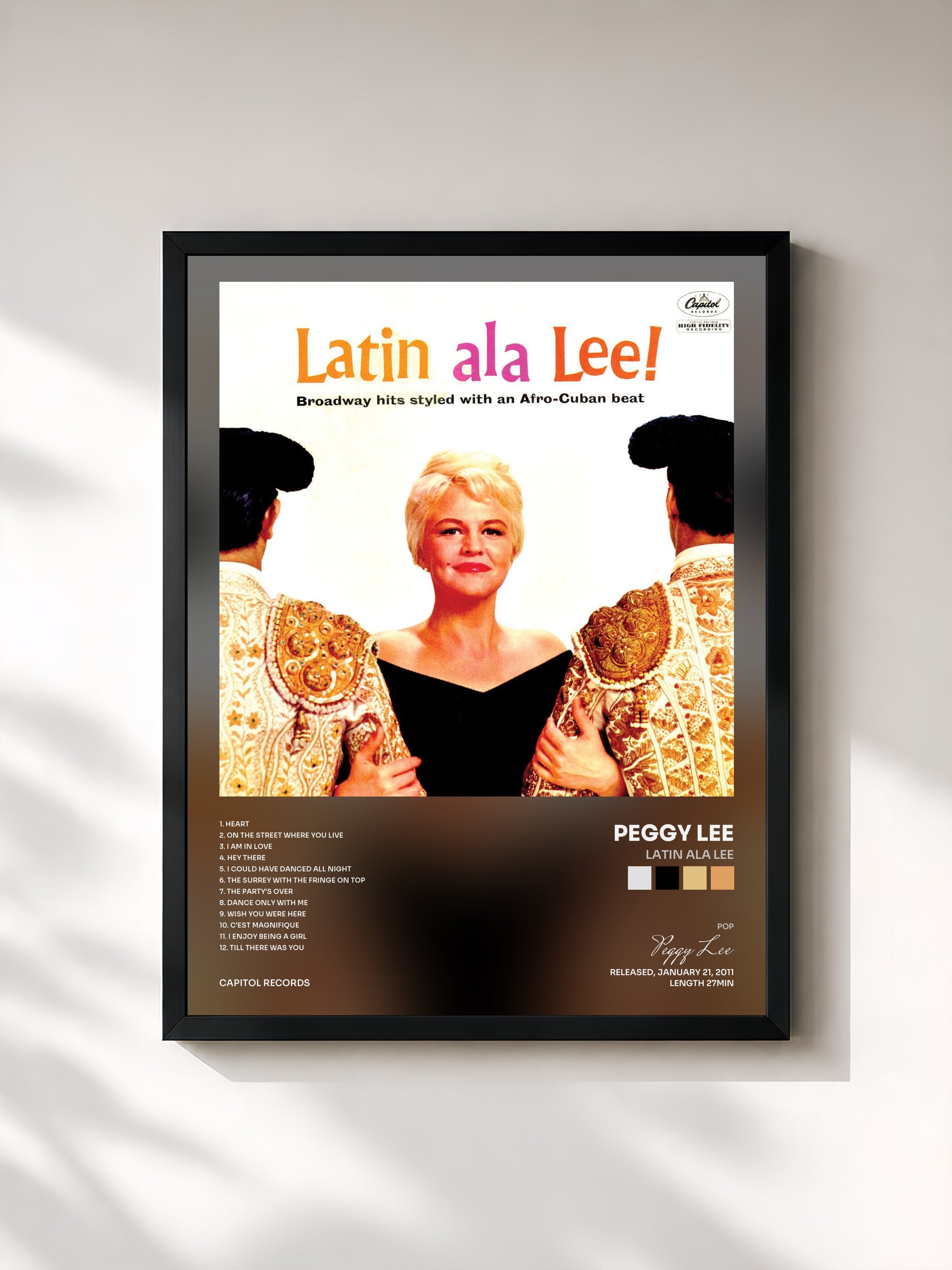 #noir Tableau de l'album Latin Ala Lee de Peggy Lee, cadre noir, imprimé et encadré en France