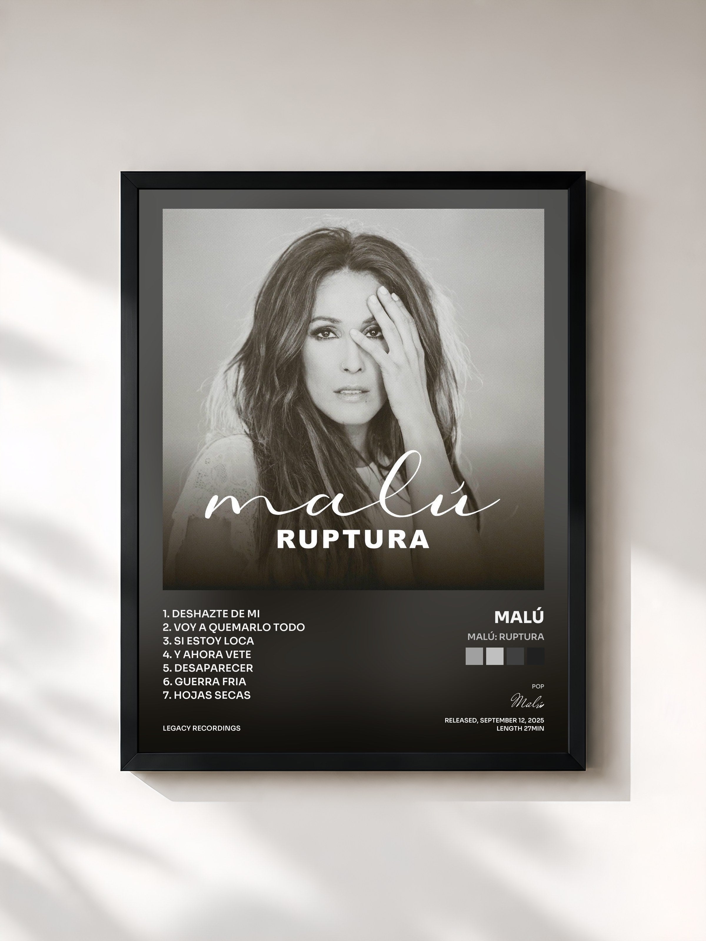 #noir Tableau de l'album Malú: ruptura de Malú, cadre noir, imprimé et encadré en France