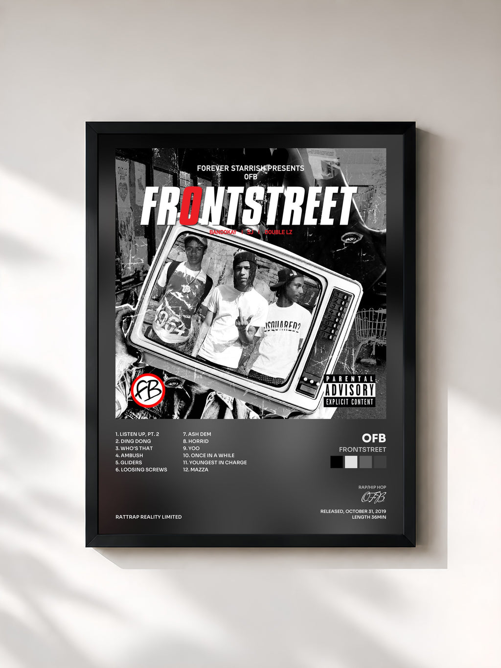 #noir Tableau de l'album Frontstreet de OFB, cadre noir, imprimé et encadré en France