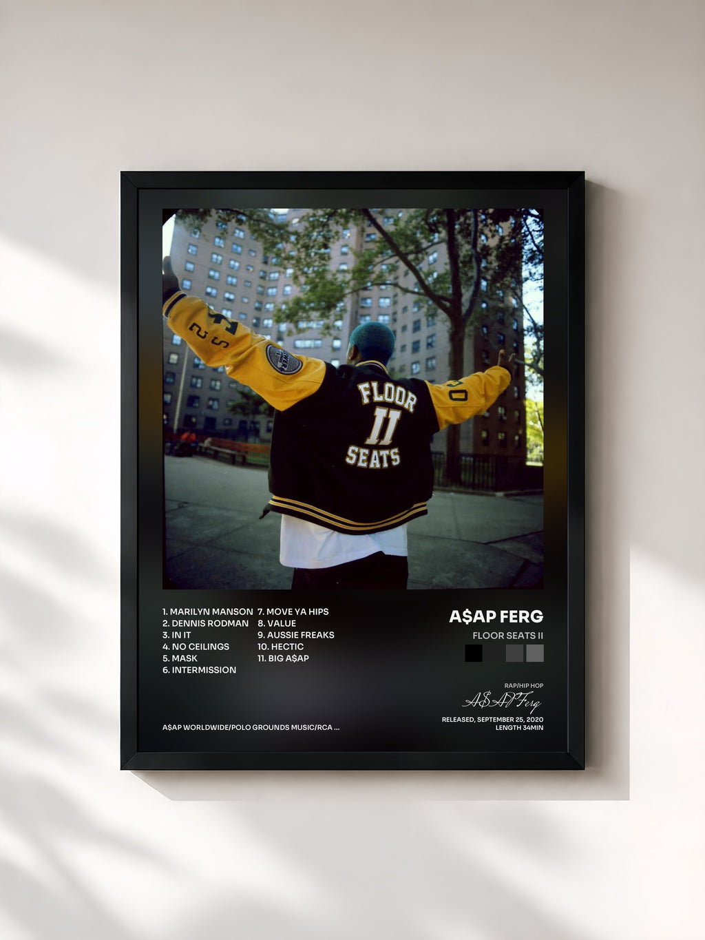 #noir Tableau de l'album Floor Seats II de A$AP Ferg, cadre noir, imprimé et encadré en France