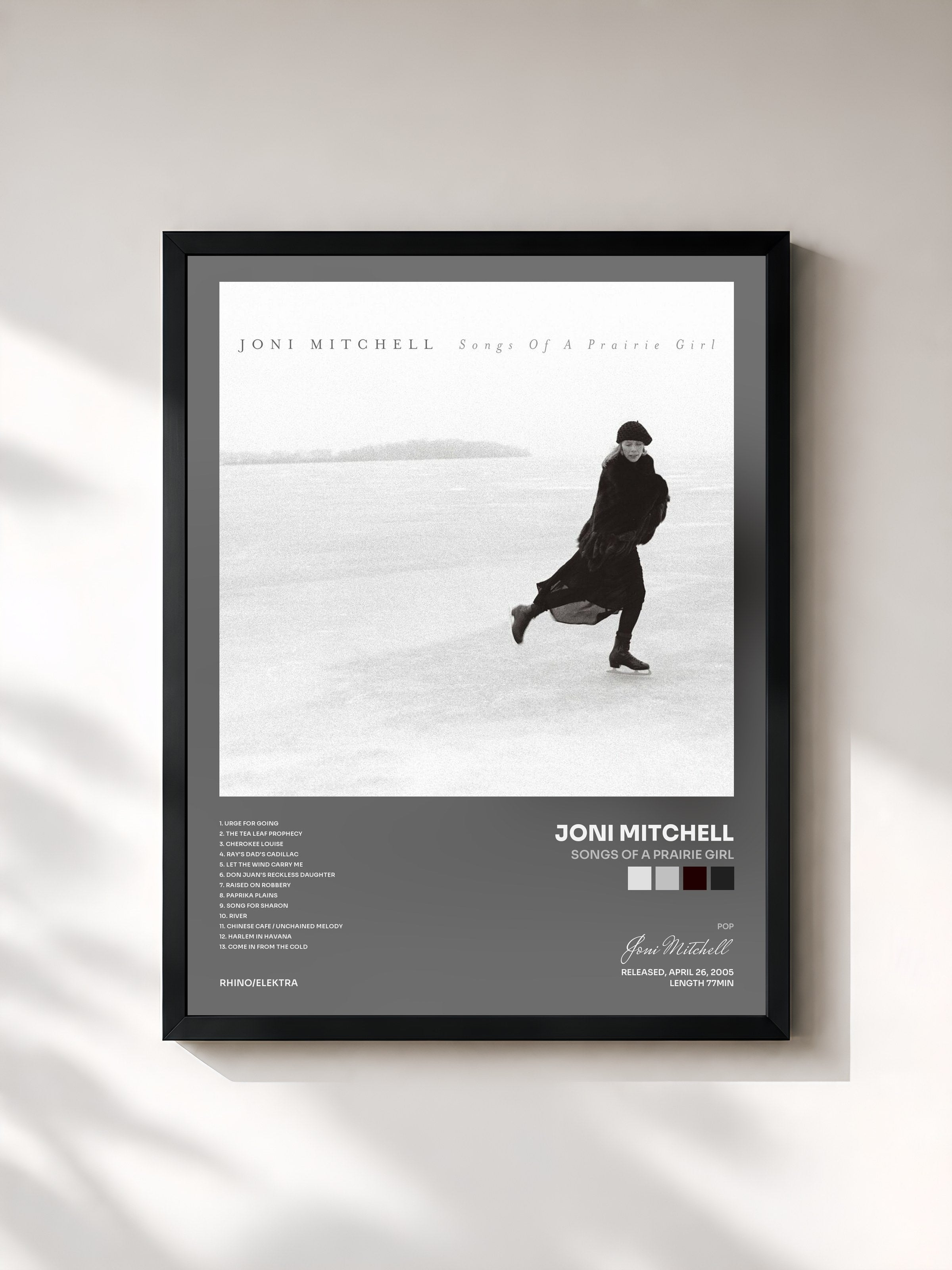 #noir Tableau de l'album Songs of a Prairie Girl de Joni Mitchell, cadre noir, imprimé et encadré en France