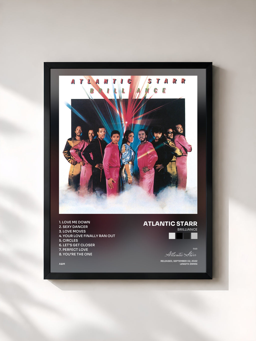 #noir Tableau de l'album Brilliance de Atlantic Starr, cadre noir, imprimé et encadré en France