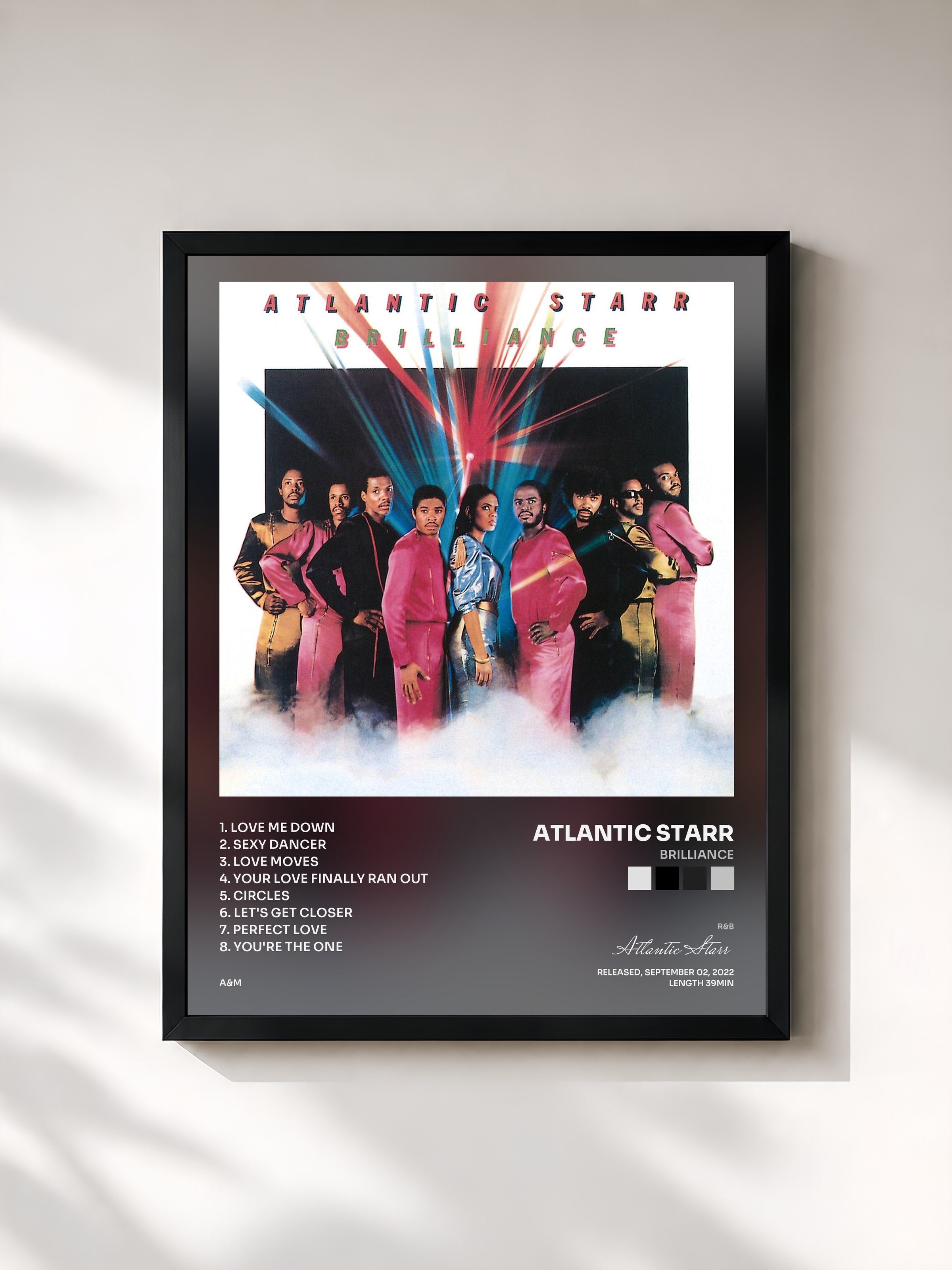 #noir Tableau de l'album Brilliance de Atlantic Starr, cadre noir, imprimé et encadré en France