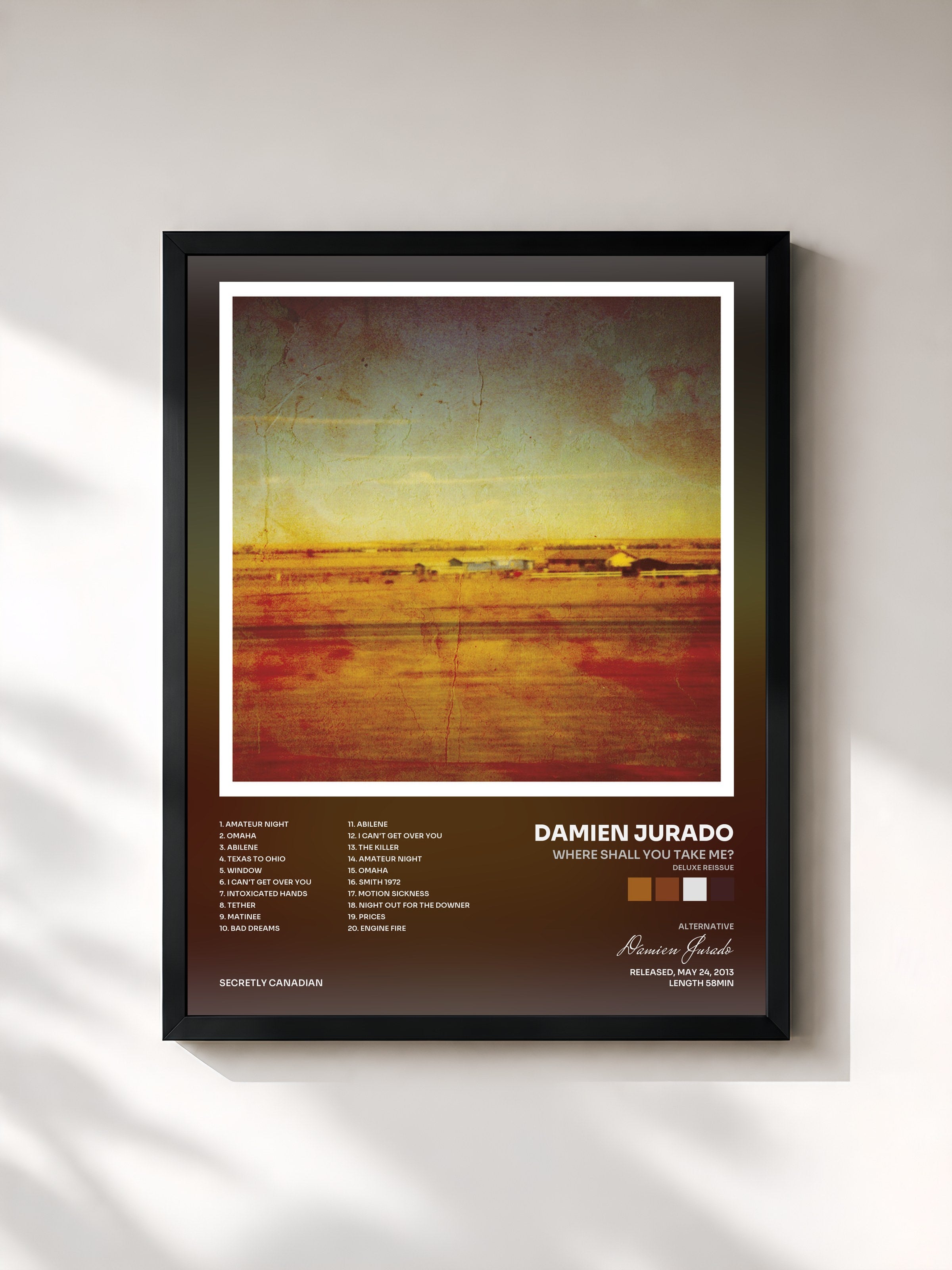 #noir Tableau de l'album Where Shall You Take Me? (Deluxe Reissue) de Damien Jurado, cadre noir, imprimé et encadré en France