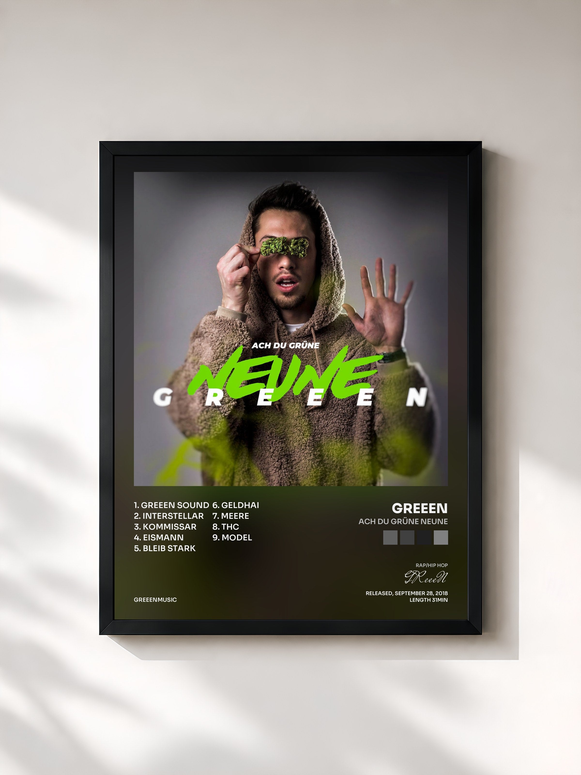 #noir Tableau de l'album Ach du grüne Neune de GReeeN, cadre noir, imprimé et encadré en France