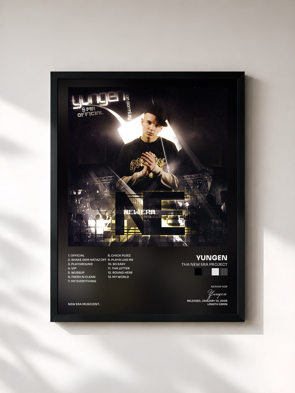 #noir Tableau de l'album Tha New Era Project de Yungen, cadre noir, imprimé et encadré en France