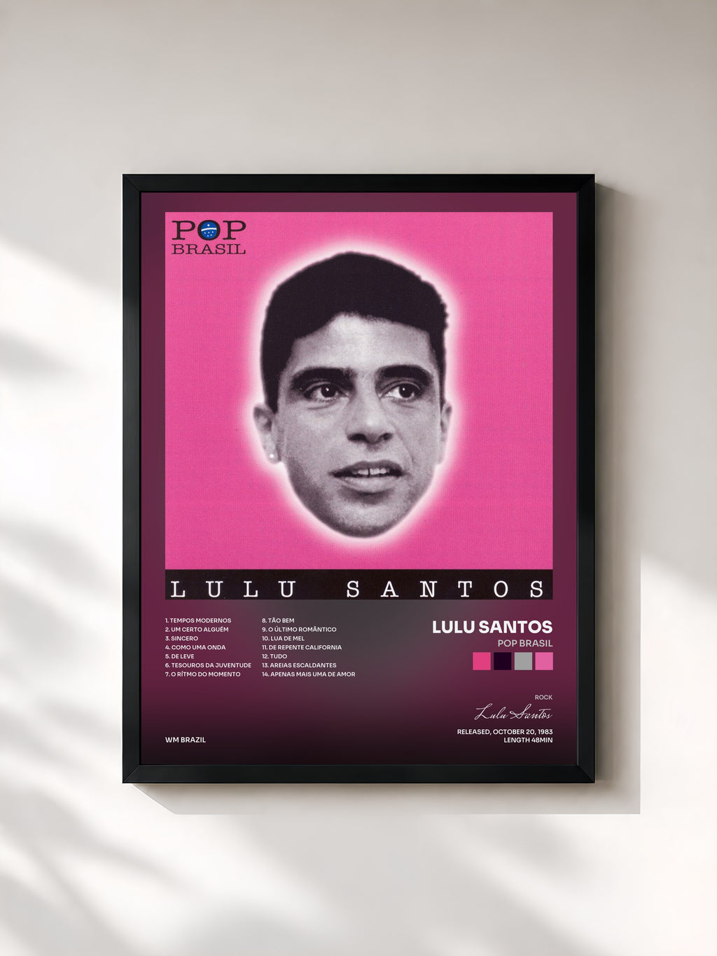 #noir Tableau de l'album Pop Brasil de Lulu Santos, cadre noir, imprimé et encadré en France
