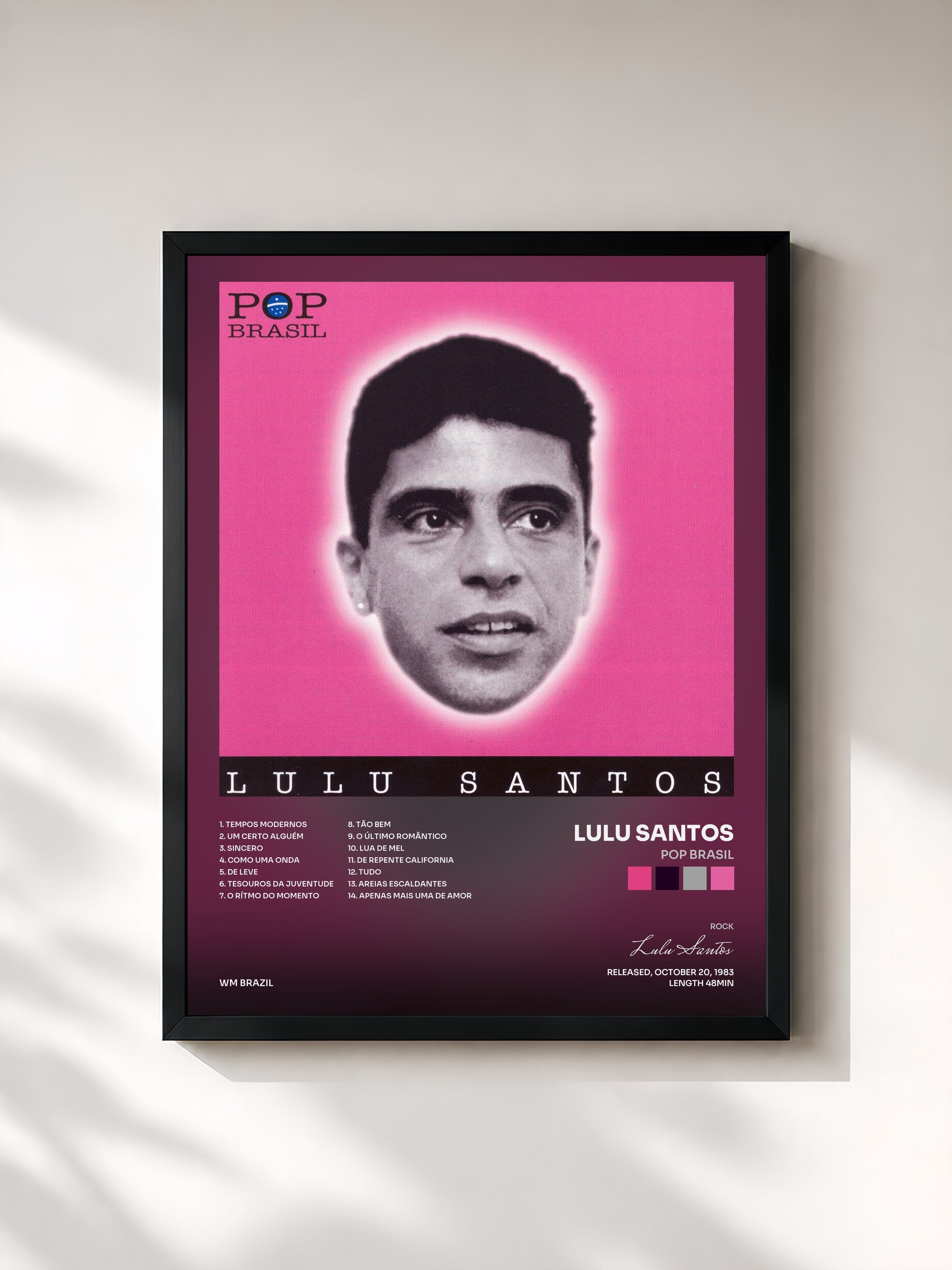 #noir Tableau de l'album Pop Brasil de Lulu Santos, cadre noir, imprimé et encadré en France