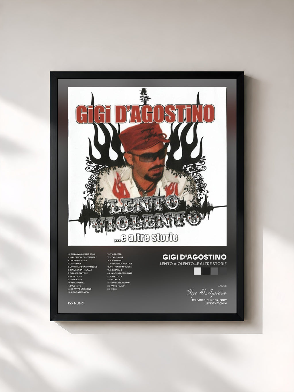 #noir Tableau de l'album Lento Violento...e altre storie de Gigi D'Agostino, cadre noir, imprimé et encadré en France