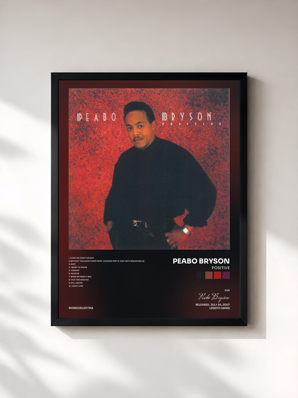 #noir Tableau de l'album Positive de Peabo Bryson, cadre noir, imprimé et encadré en France