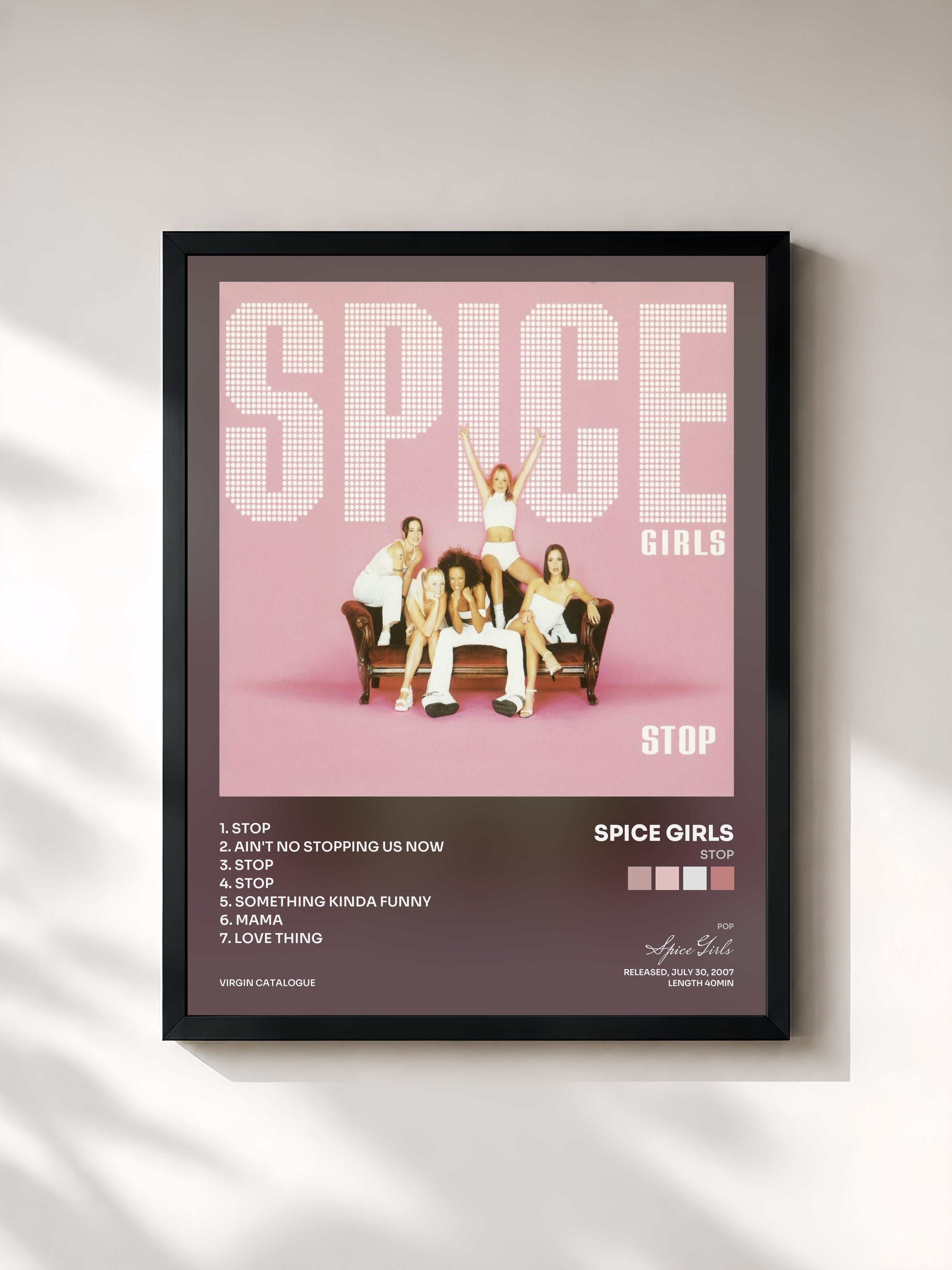 #noir Tableau de l'album Stop de Spice Girls, cadre noir, imprimé et encadré en France