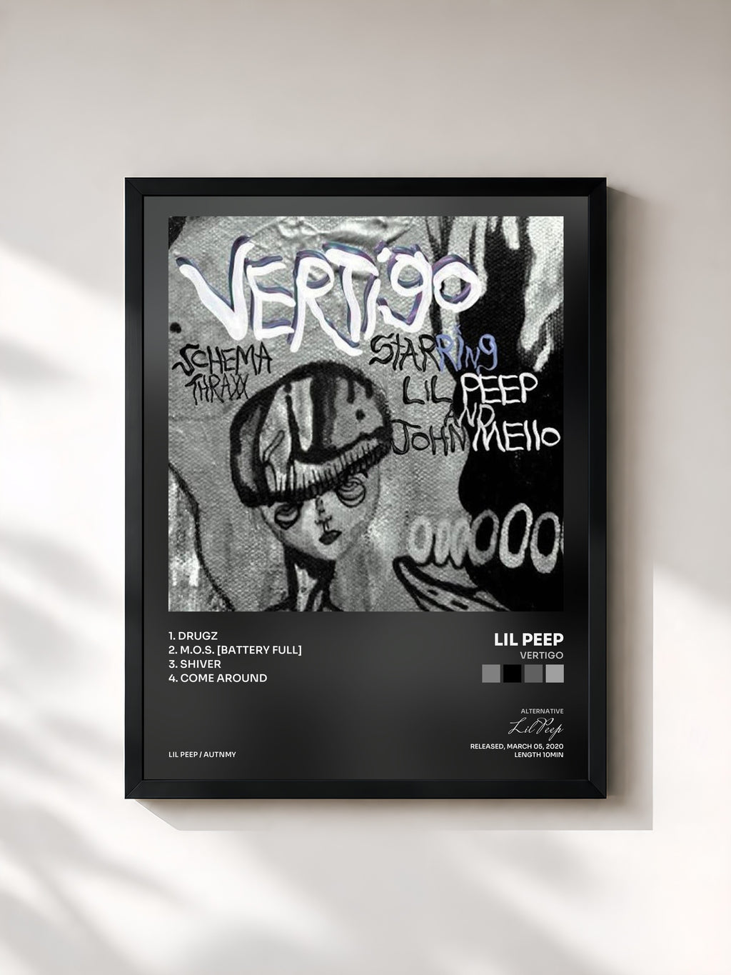 #noir Tableau de l'album Vertigo de Lil Peep, cadre noir, imprimé et encadré en France