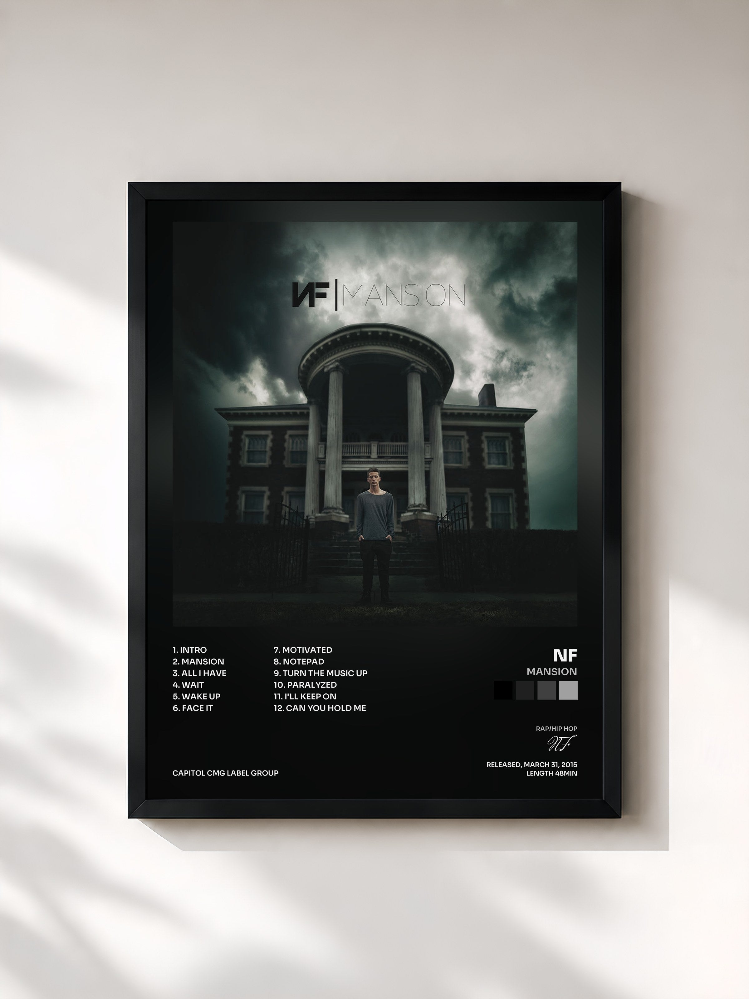 #noir Tableau de l'album Mansion de NF, cadre noir, imprimé et encadré en France