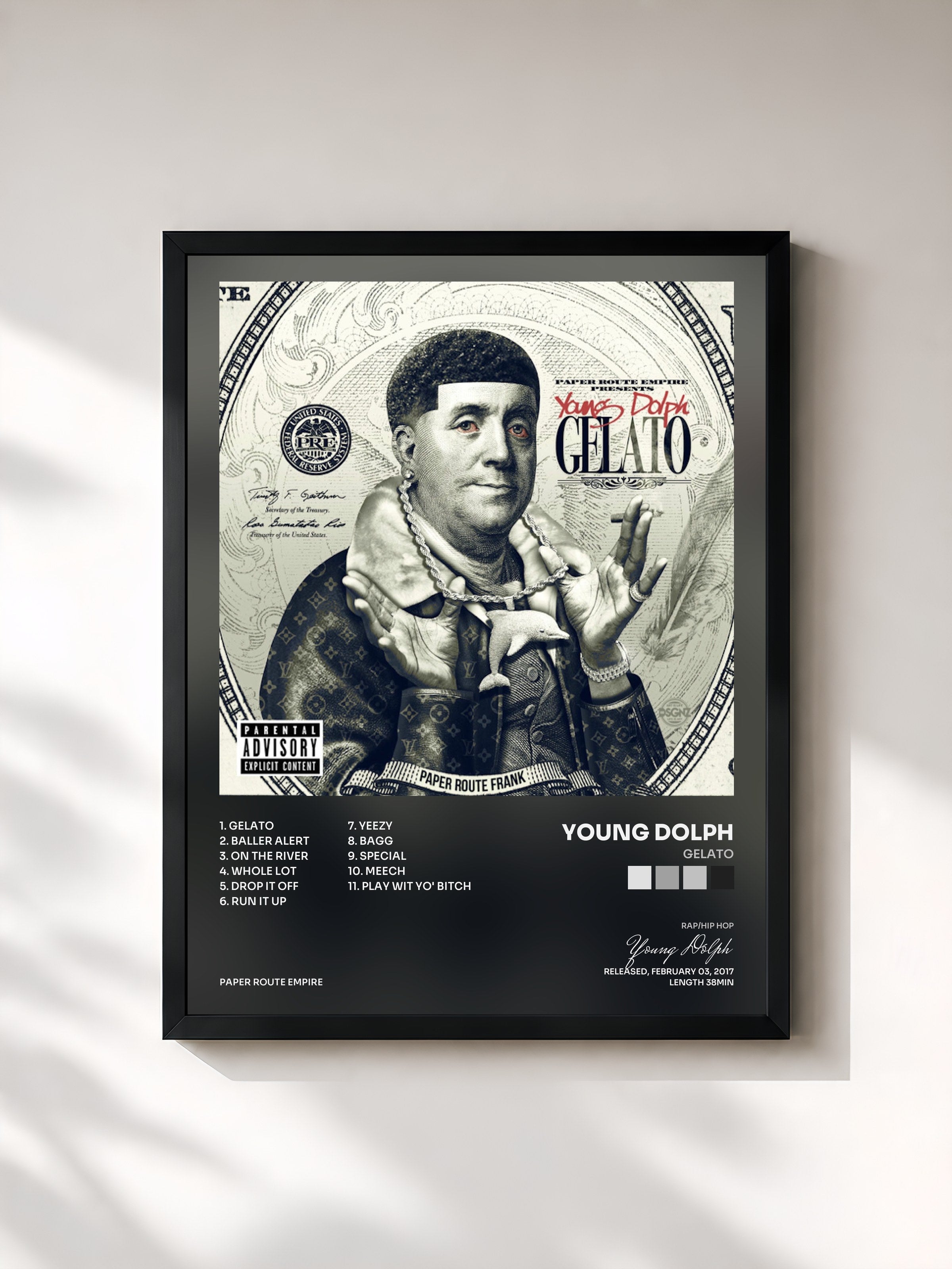 #noir Tableau de l'album Gelato de Young Dolph, cadre noir, imprimé et encadré en France