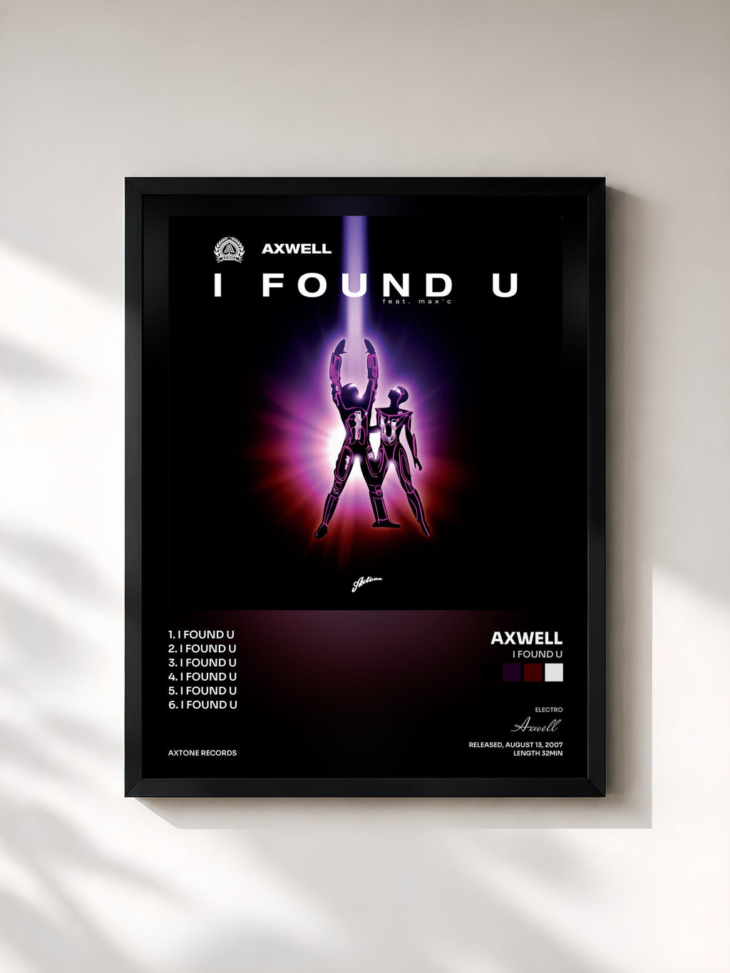 #noir Tableau de l'album I Found U de Axwell, cadre noir, imprimé et encadré en France