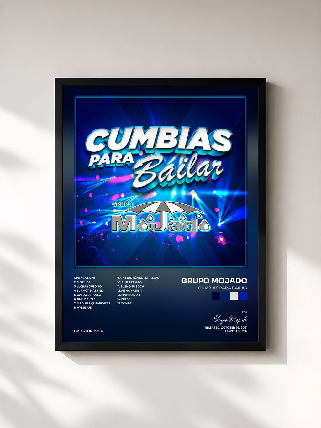 #noir Tableau de l'album Cumbias Para Bailar de Grupo Mojado, cadre noir, imprimé et encadré en France