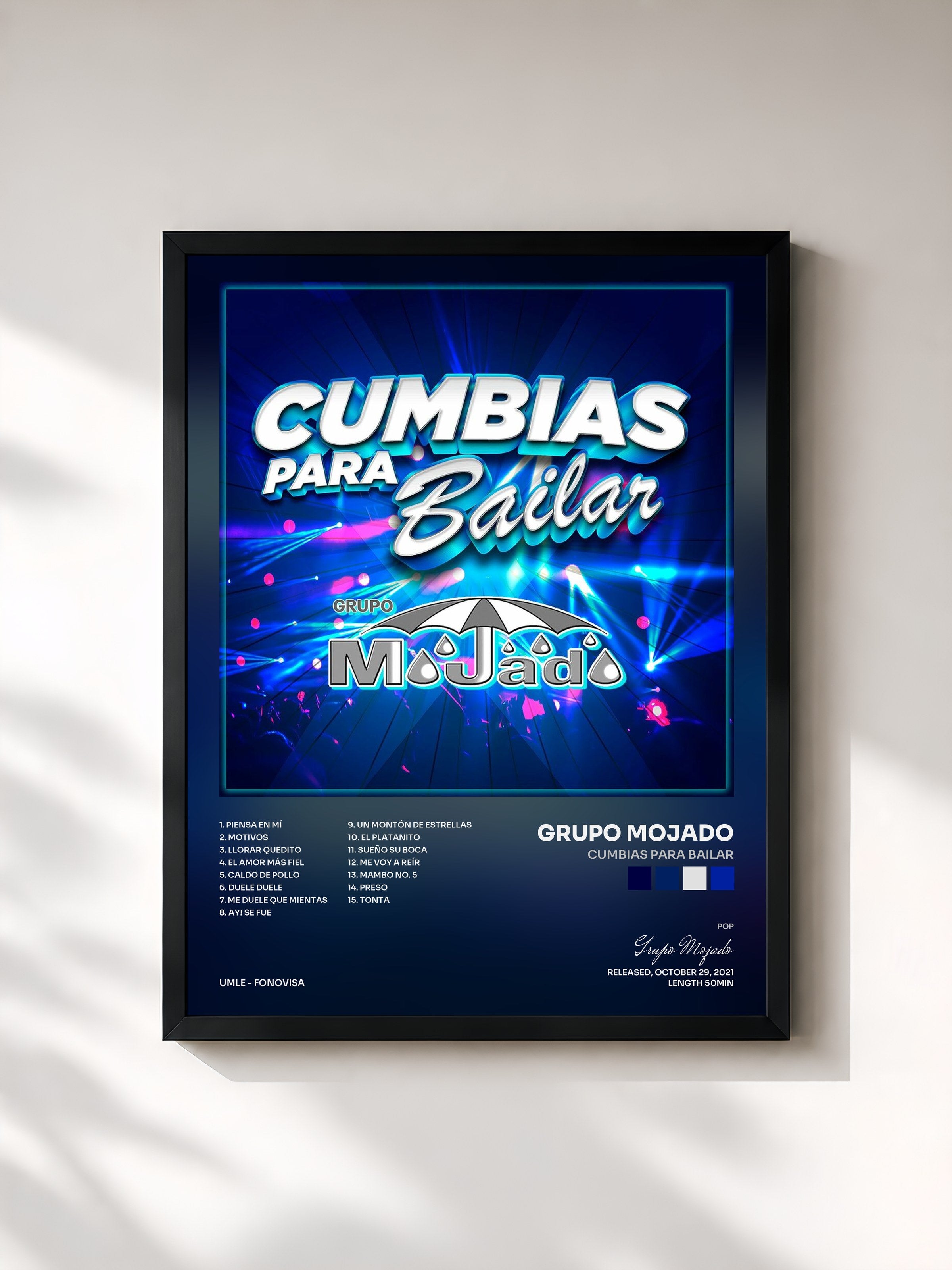#noir Tableau de l'album Cumbias Para Bailar de Grupo Mojado, cadre noir, imprimé et encadré en France