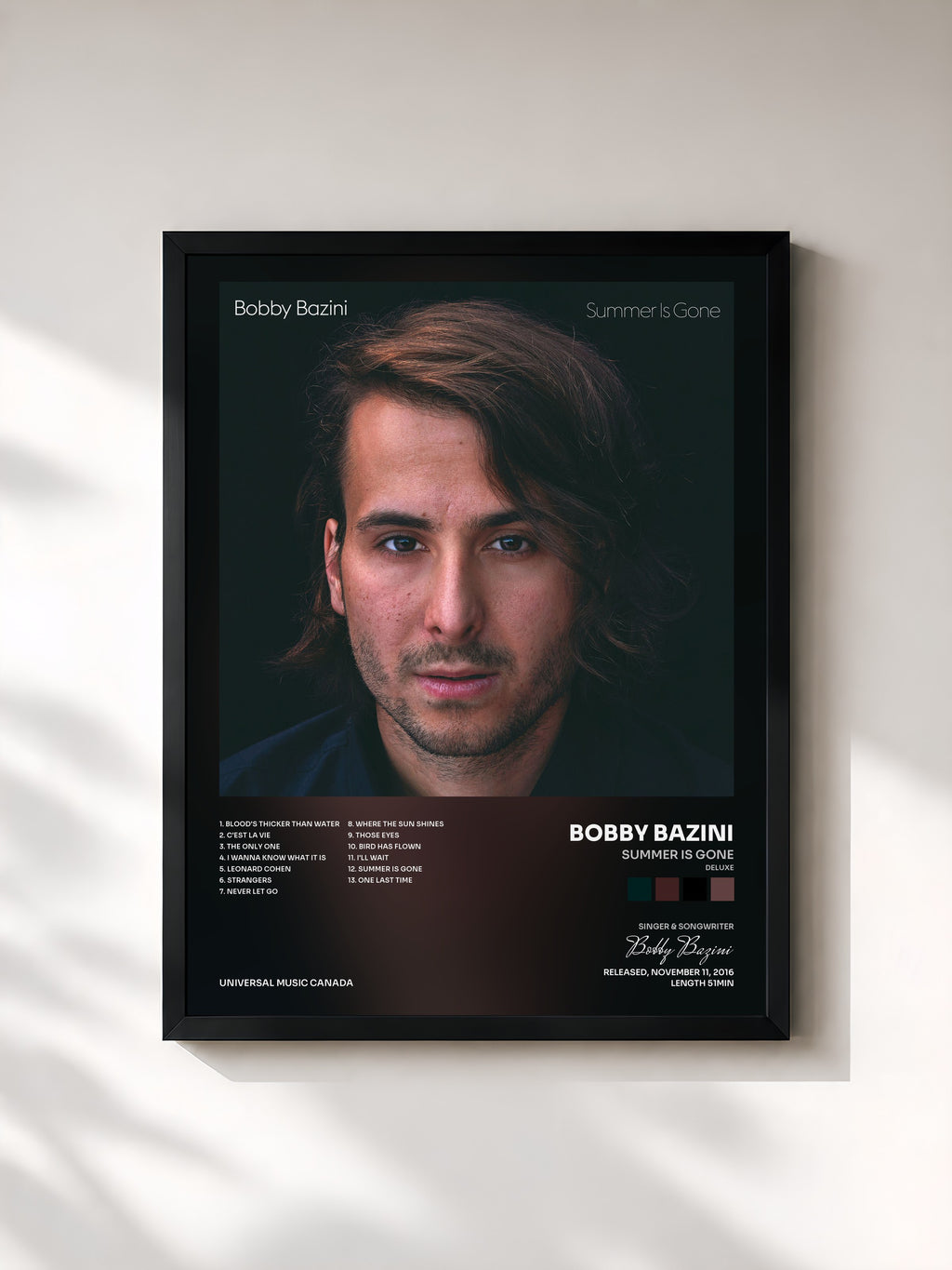 #noir Tableau de l'album Summer Is Gone (Deluxe) de Bobby Bazini, cadre noir, imprimé et encadré en France