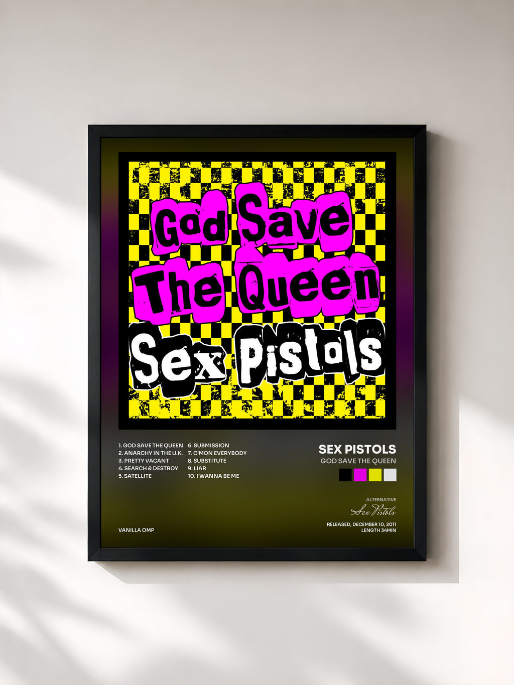 #noir God Save the Queen von Sex Pistols als gerahmter Kunstdruck, schwarzer Rahmen, gedruckt und gerahmt in Frankreich