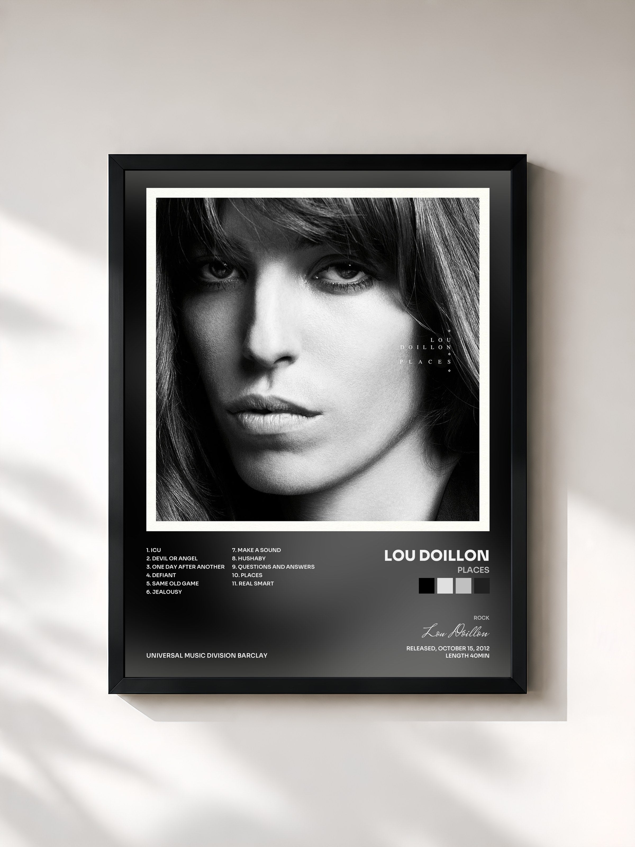 #noir Tableau de l'album Places de Lou Doillon, cadre noir, imprimé et encadré en France