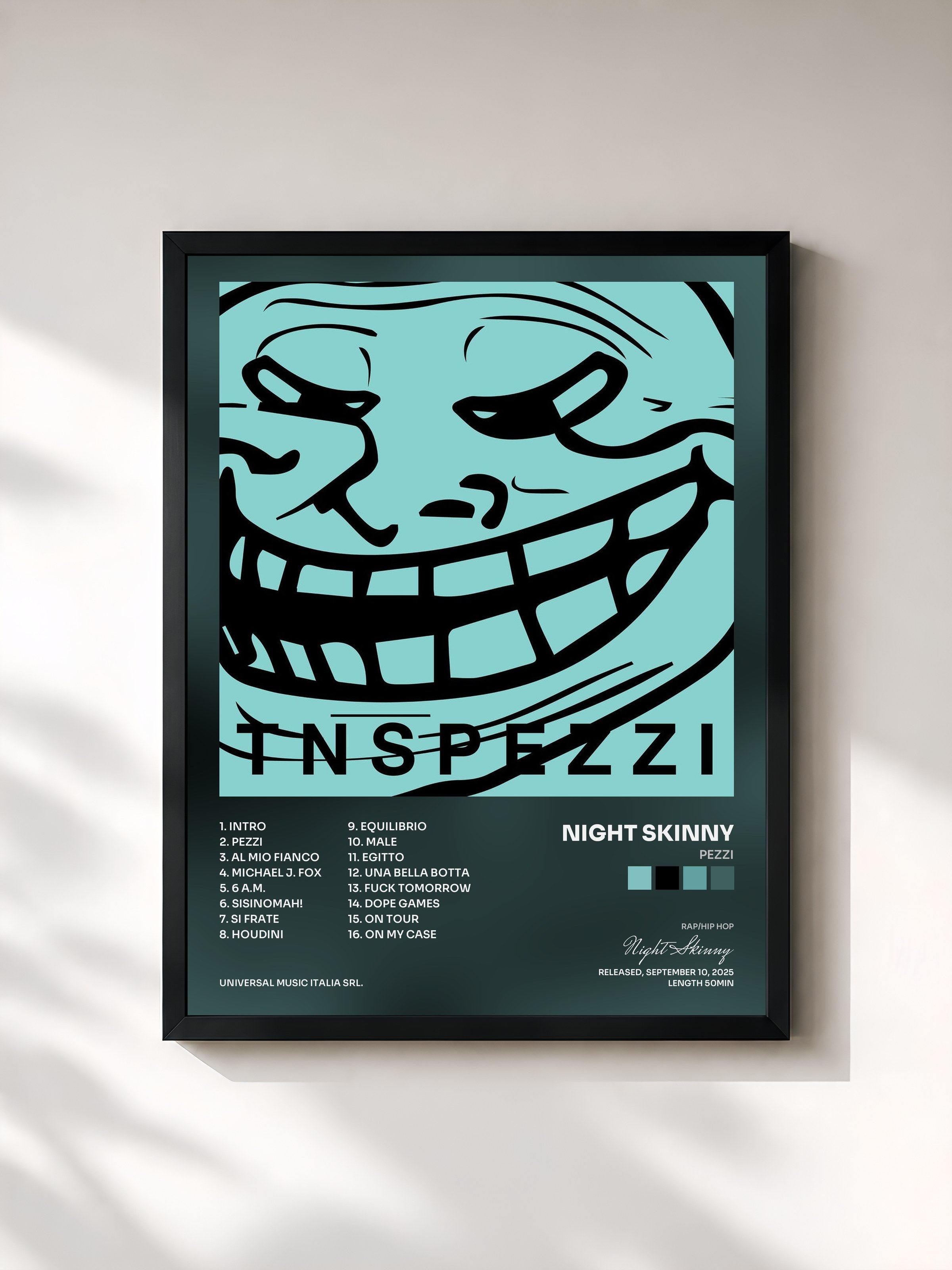 #noir Tableau de l'album Pezzi de Night Skinny, cadre noir, imprimé et encadré en France