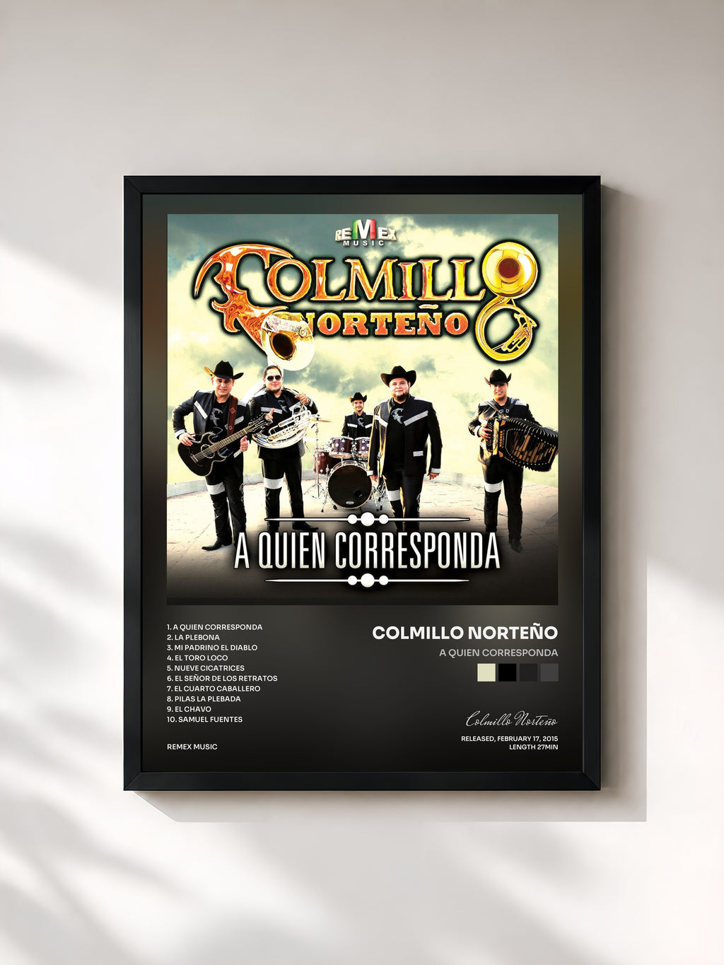 #noir Tableau de l'album A Quien Corresponda de Colmillo Norteño, cadre noir, imprimé et encadré en France
