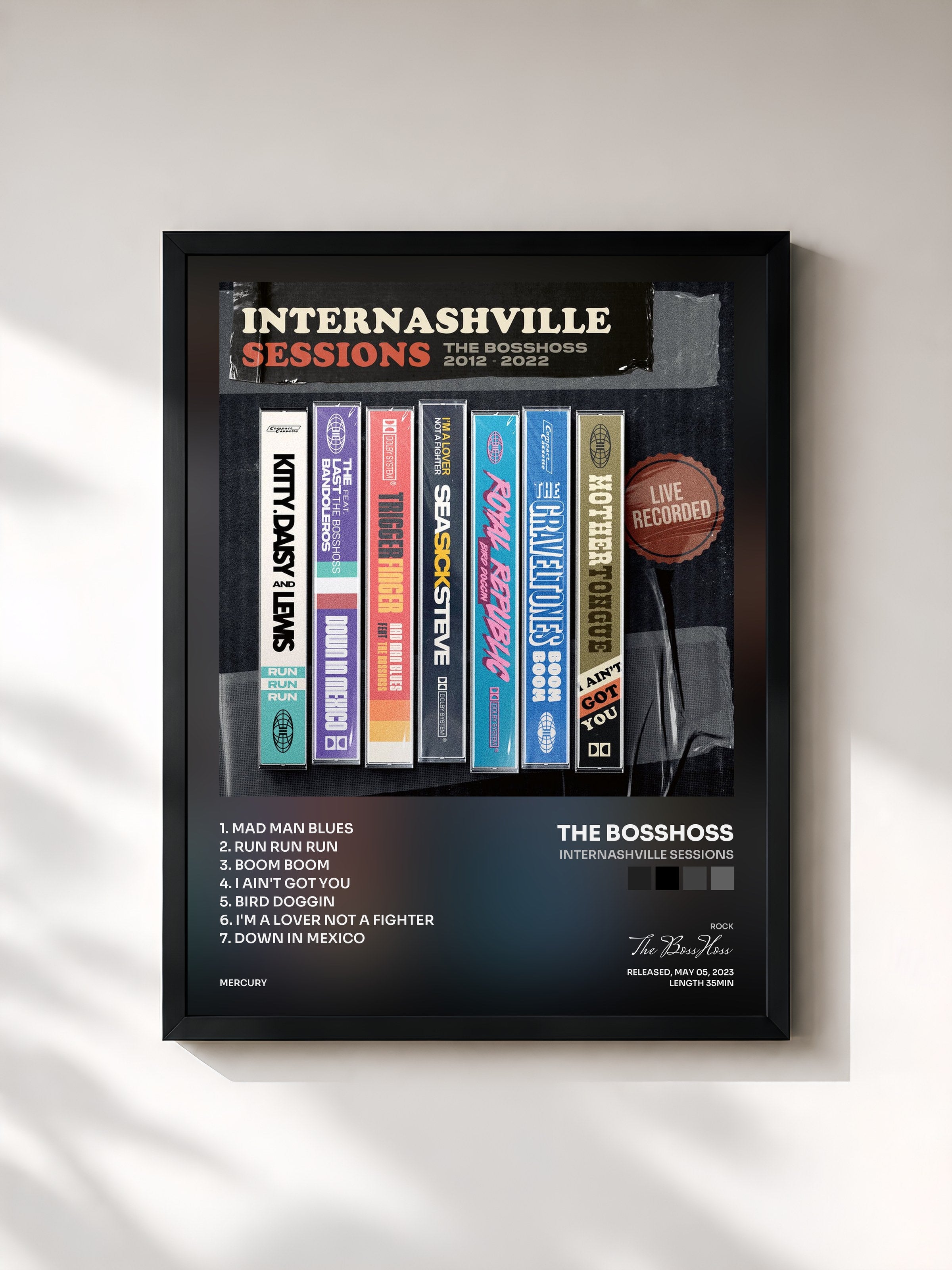 #noir Tableau de l'album Internashville Sessions de The BossHoss, cadre noir, imprimé et encadré en France