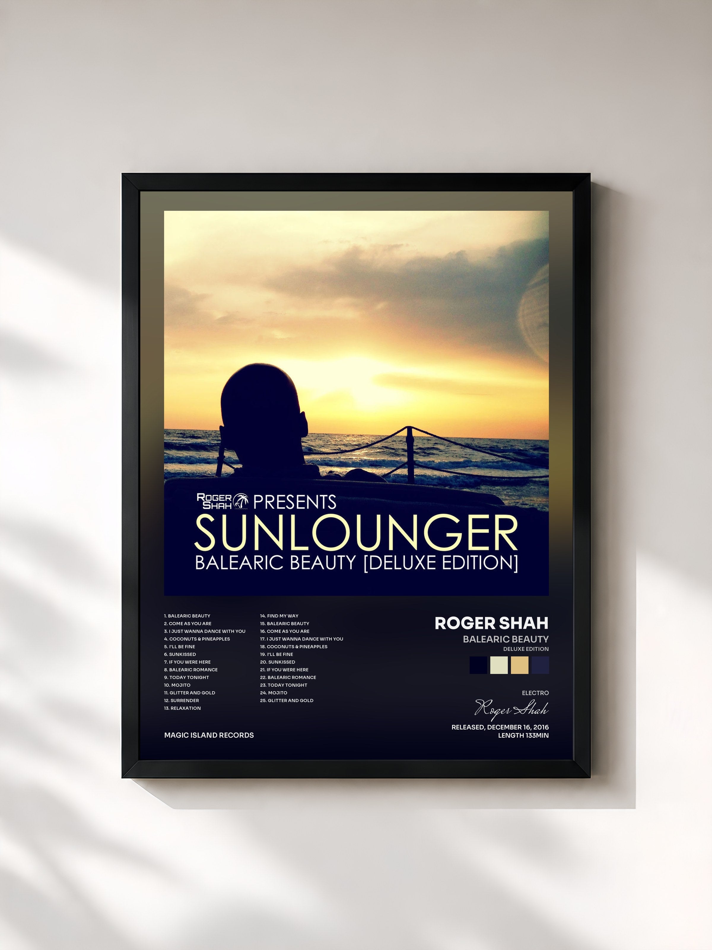 #noir Tableau de l'album Balearic Beauty (Deluxe Edition) de Roger Shah, cadre noir, imprimé et encadré en France