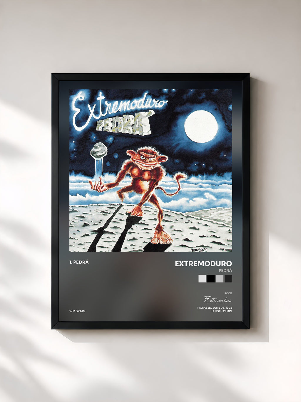 #noir Tableau de l'album Pedrá de Extremoduro, cadre noir, imprimé et encadré en France