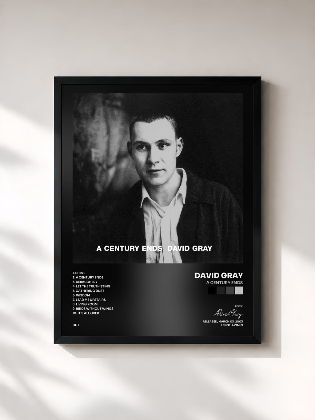 #noir Tableau de l'album A Century Ends de David Gray, cadre noir, imprimé et encadré en France